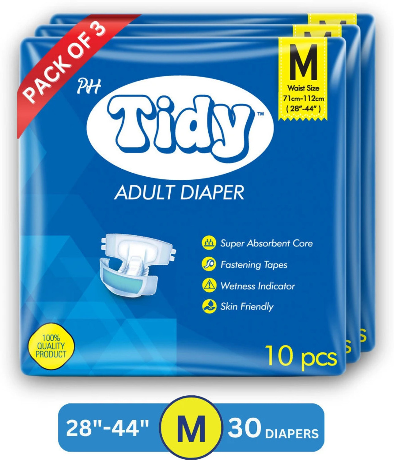 Image of PH TIDY Tape Style Super Absorbent | Unisex | Waist Size (28-44 Inches) Adult Diapers - M