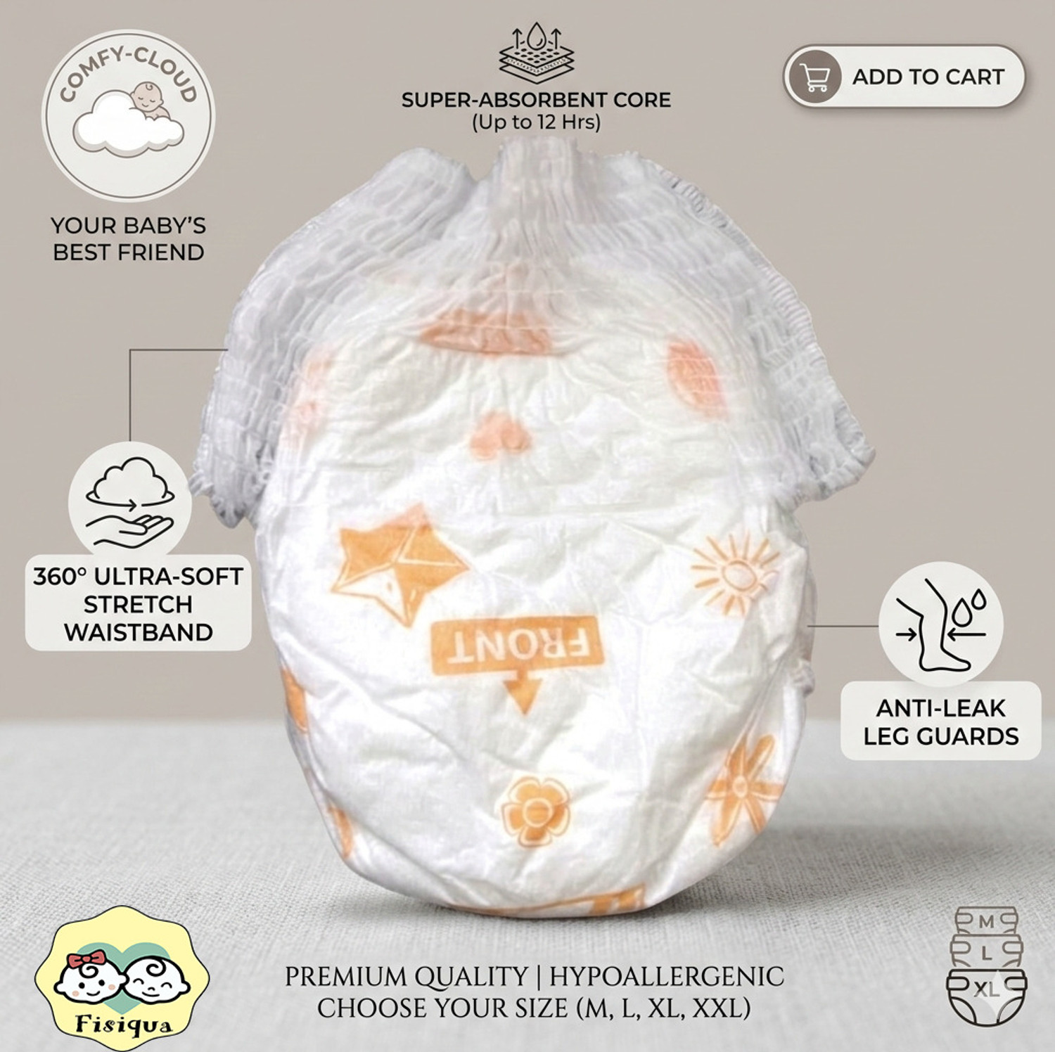 Image of Fisiqua Baby Pants Diaper Extra Absorb |Large (L) | 9 - 14 kg| 10pcs | Pant Diapers - L