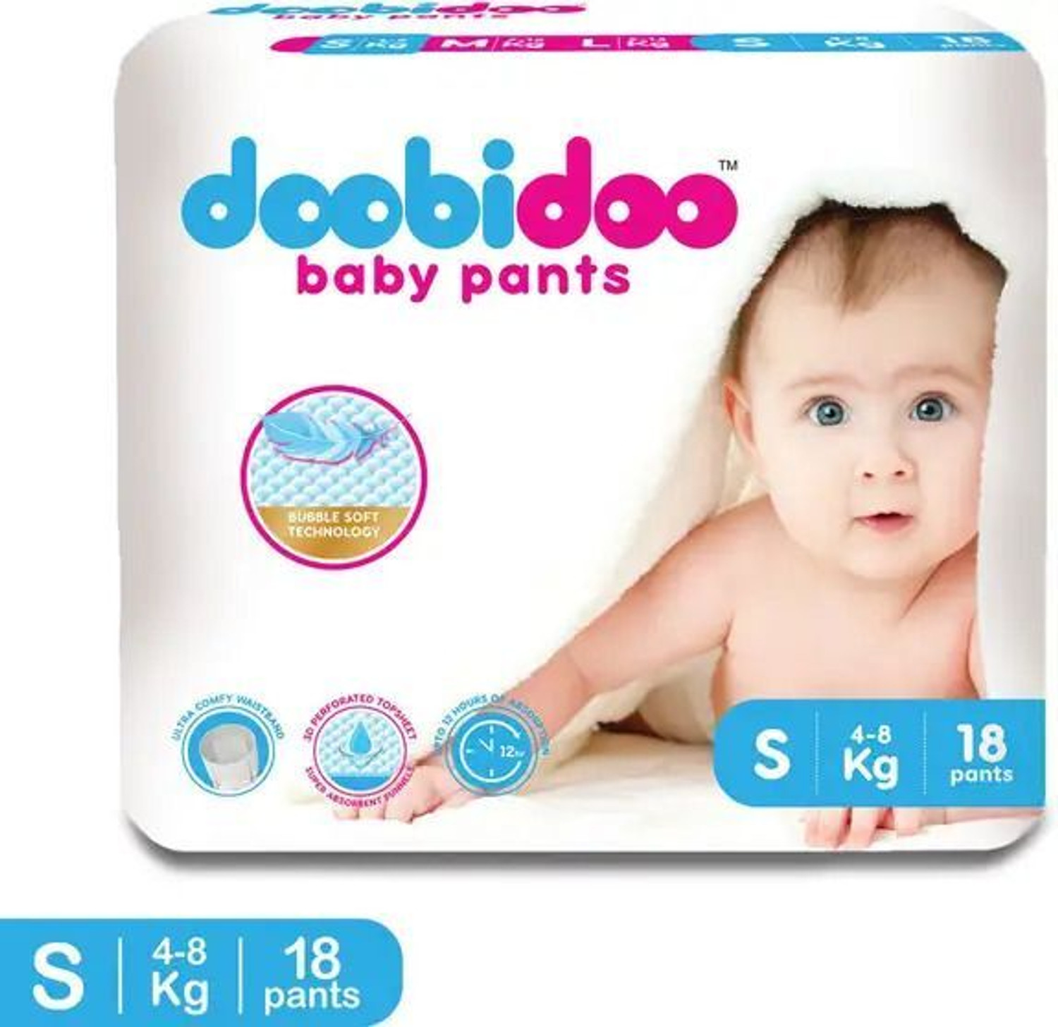 Image of Doobidoo Premium baby diaper pants Cushiony Cotton. 12 hrs absorption. Rash free Pant Diapers - S