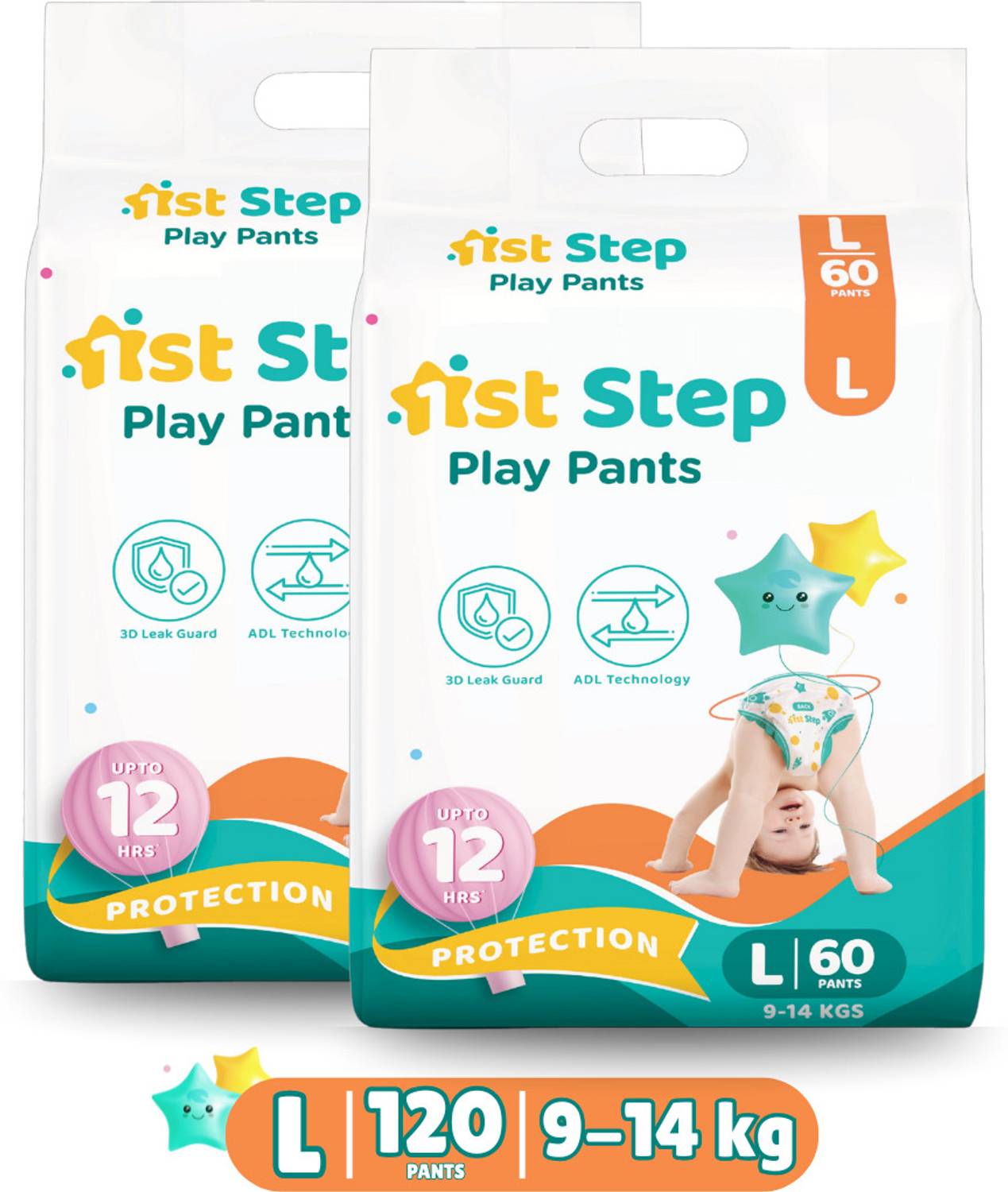 1st Step Play Pant Style Ultrasoft Diaper with 3D Leak Guard and ADL Technology Pant Diapers - L