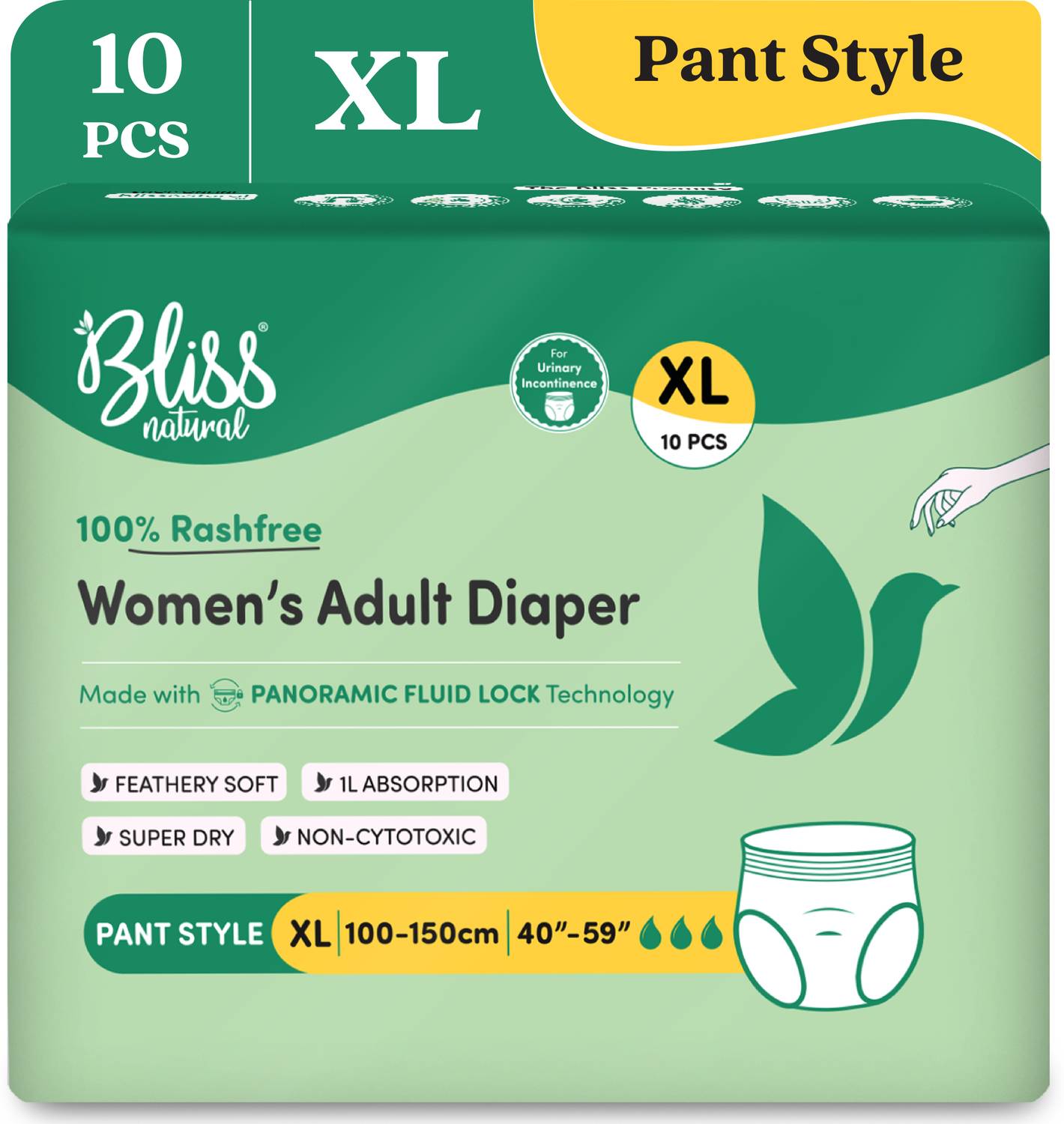 BlissNatural Pant Style diaper Waist Size (40-59 Inches) Adult Diapers - XL