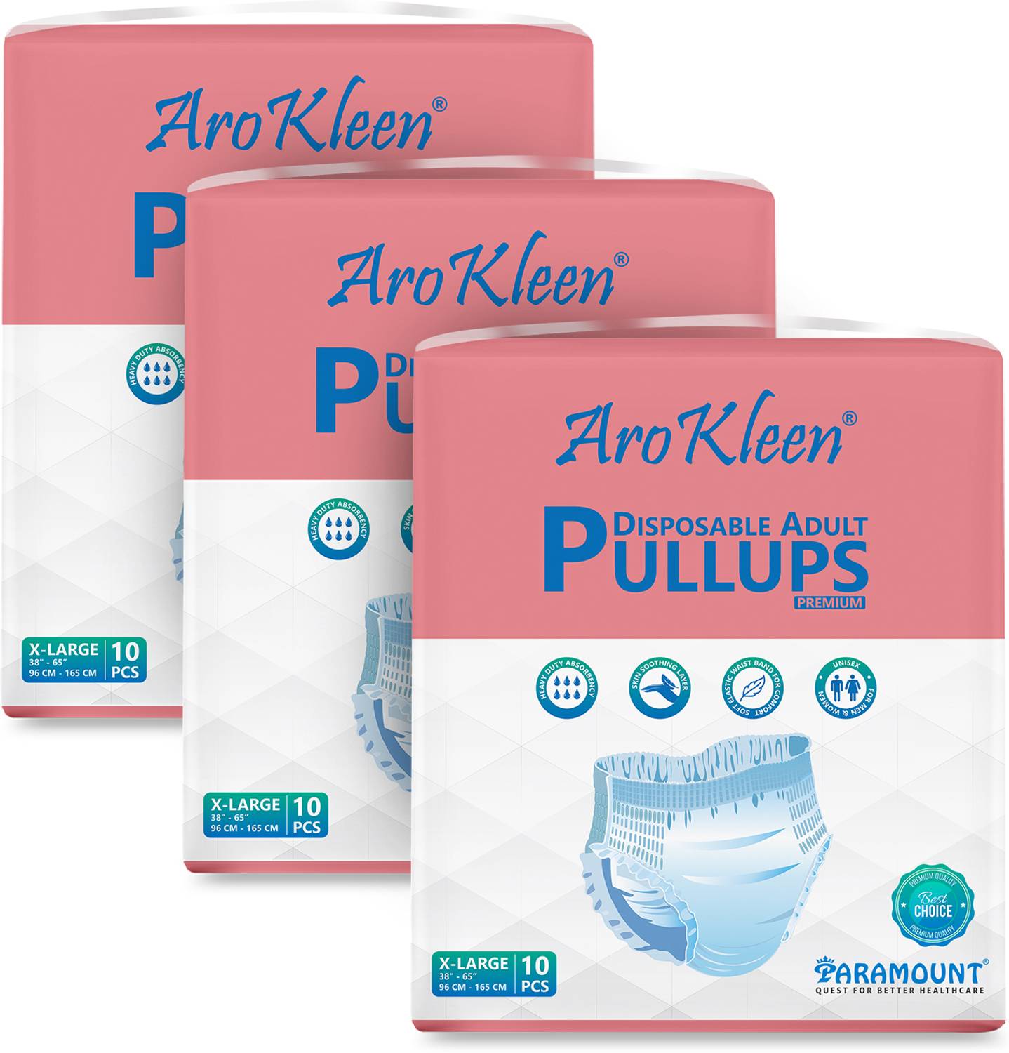 Arokleen Premium Adult Pull-Up Diaper Pants Unisex Waist Size 96-165 CM Pack of 3 Adult Diapers - XL