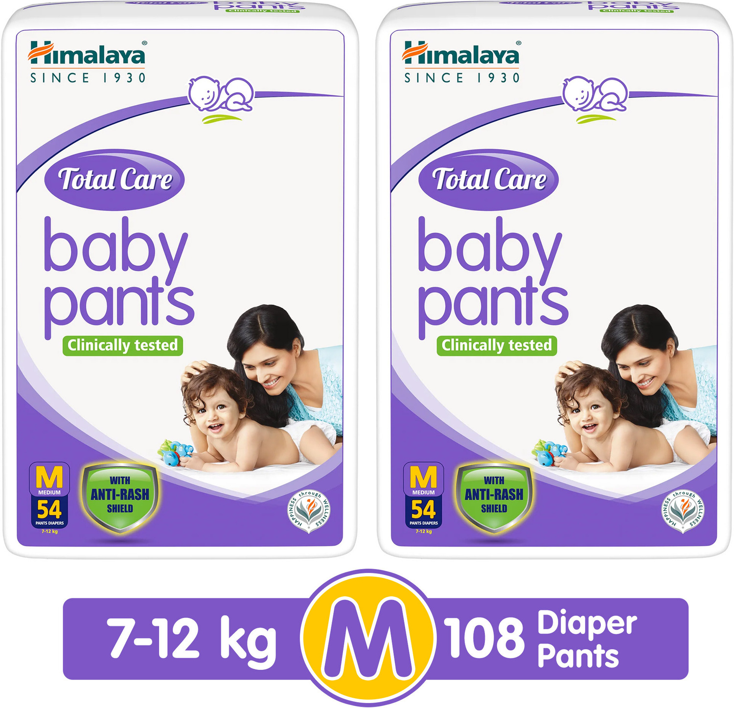 HIMALAYA Total Care Baby Pants Diapers M-54 (Pack of 2) - M