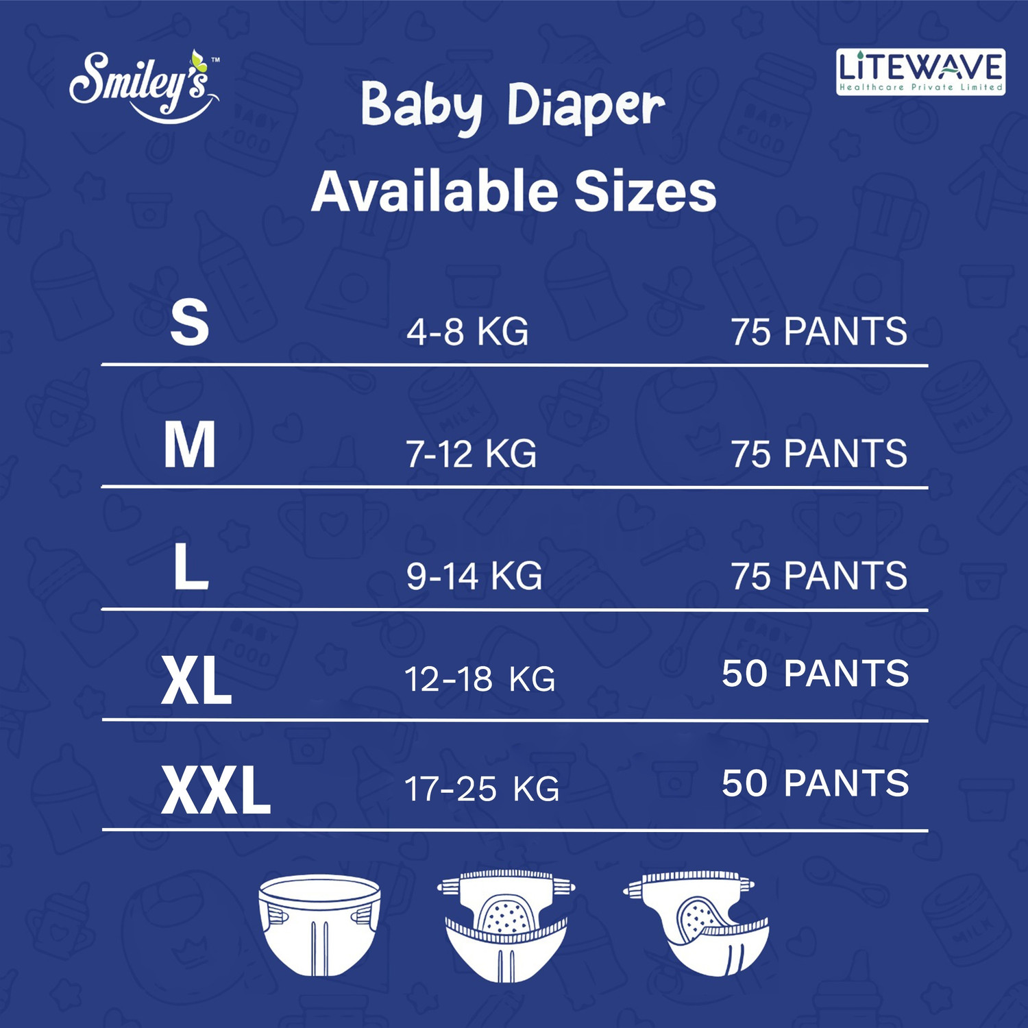 Image of LITEWAVE Smiley's Extra Large Bubble Baby Diaper Pants with Flexible Waist Band|12- 18 kg Pant Diapers - XL