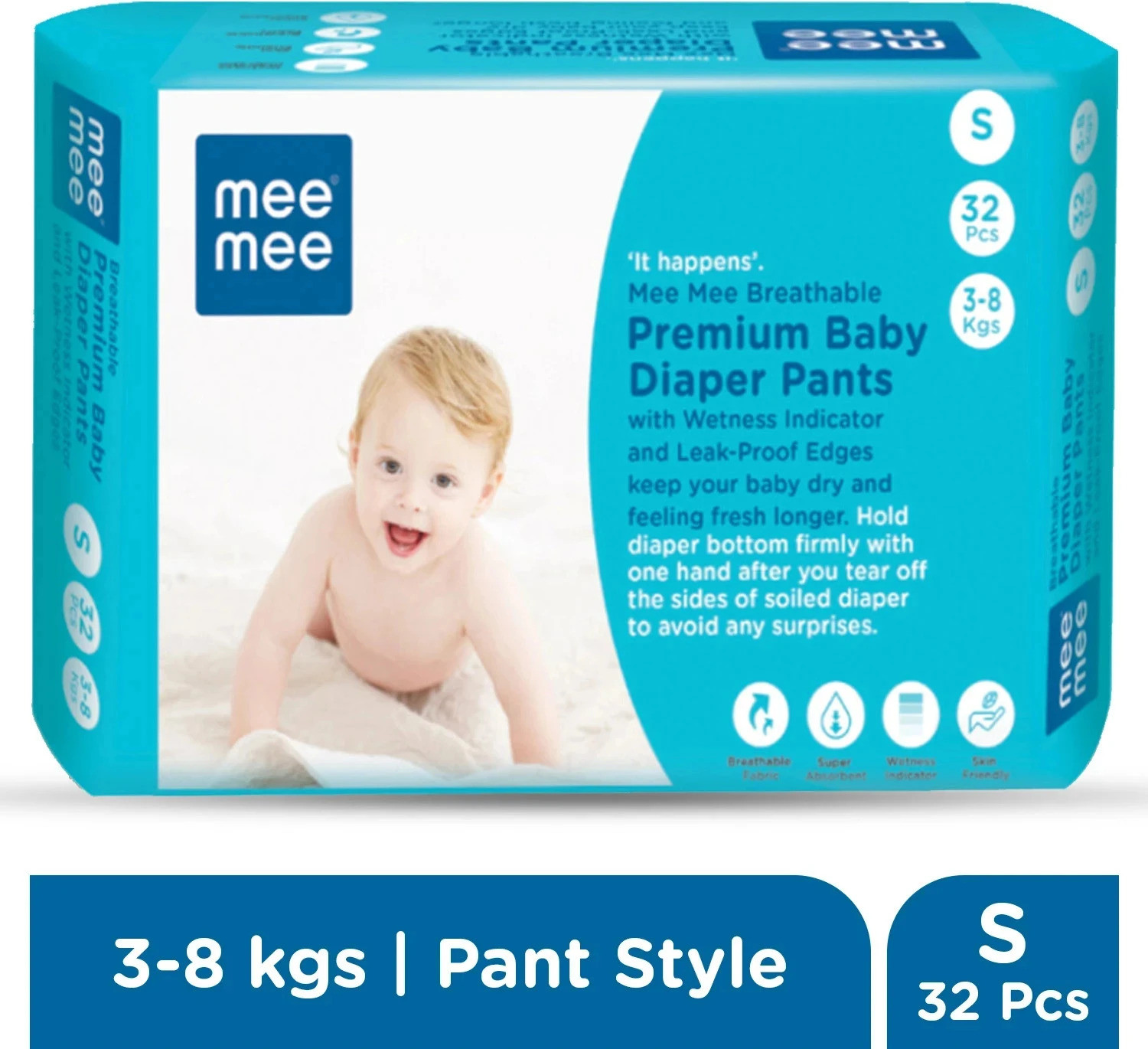 Image of MeeMee Baby Diaper Pants, Wetness Indicator, Leakage Protection, High Absorb Technology Pant Diapers - S