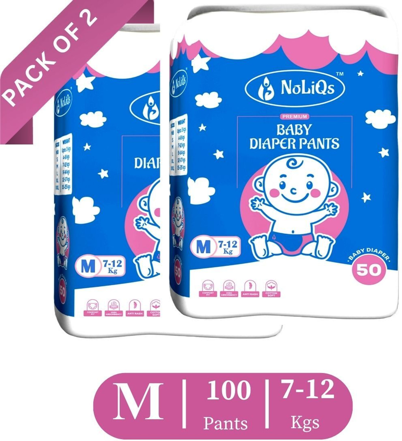 Image of noliqs Easy Dry Feel Baby Diaper Pants with 10 hrs absorption | Medium Pant Diapers - M