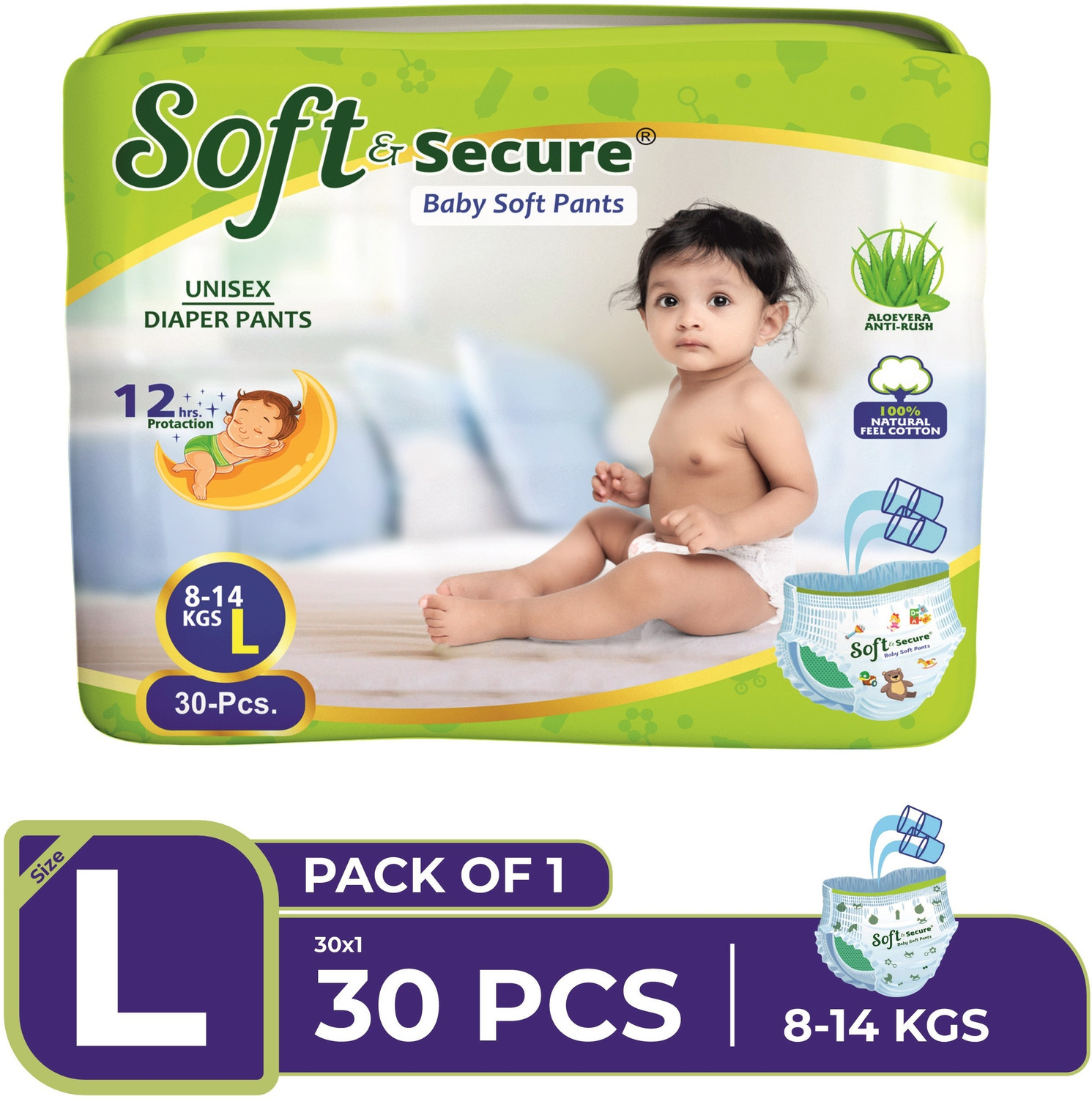 Image of soft & secure Baby Diapers Advanced Leak Protection: Dual-lock core technology Pant Diapers - L