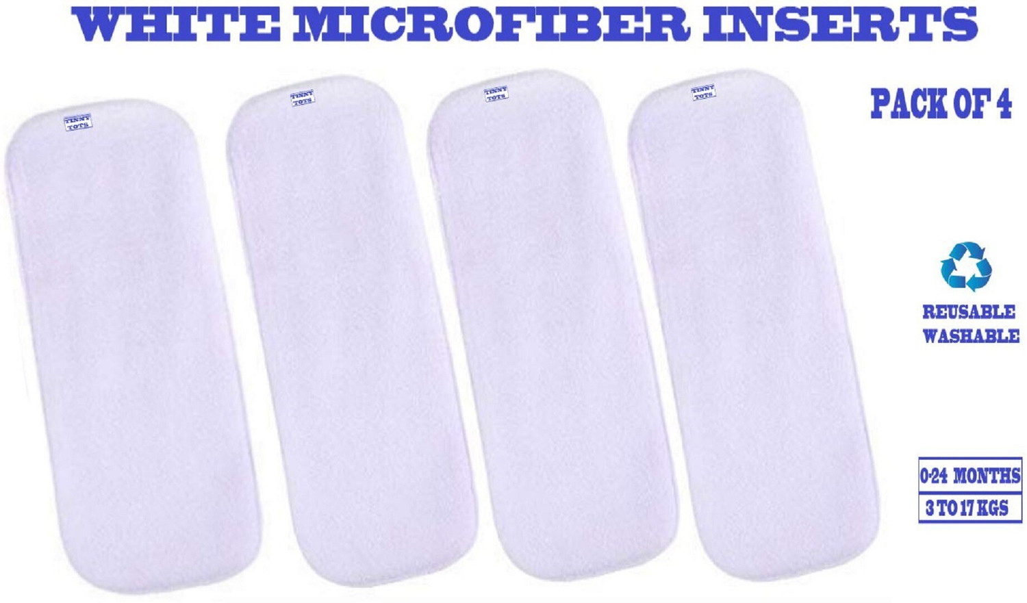 Image of TINNY TOTS Premium Quality 4 Layer Cotton Microfiber Bamboo White Insert Liner Reusable Washable Cotton Diaper Nappy Inserts for Baby Cloth Diapers, 4 Layer White Inserts Liners Natures Cloth Diaper Liner For Toddlers /Infants /New Borns(0-24 Months, 3-17KGS)(PACK OF 4) - S - M