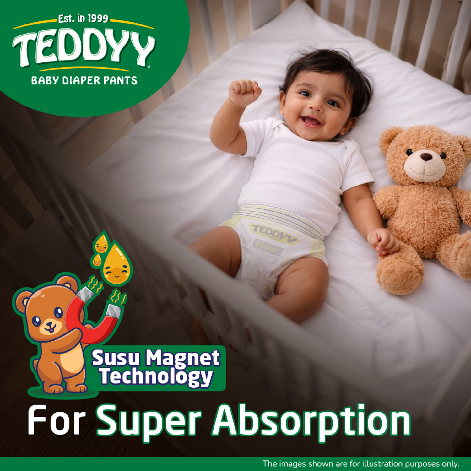 Image of TEDDYY Easy Diaper Pants with Rash Protection and 3x Faster absorption Technology - M