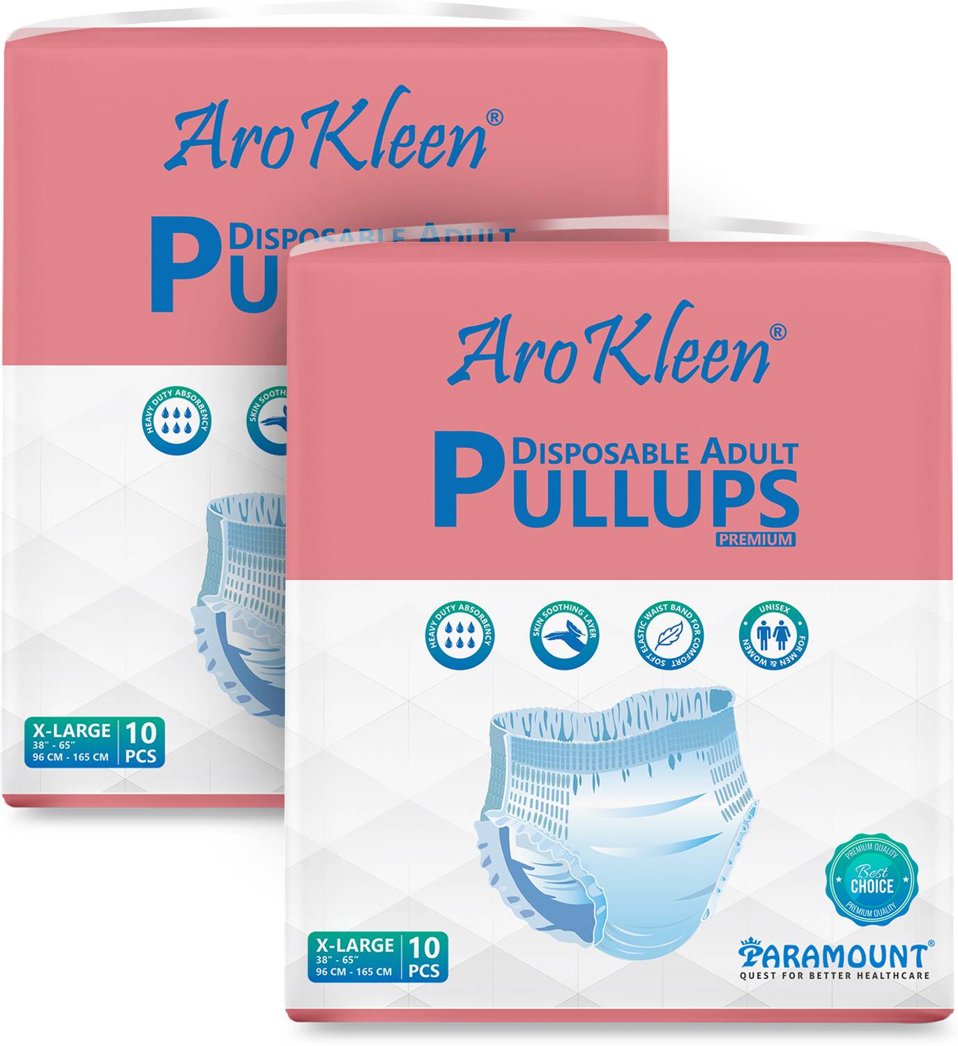 Arokleen Premium Adult Pull-Up Diaper Pants Unisex Waist Size 96-165 CM Pack of 2 Adult Diapers - XL