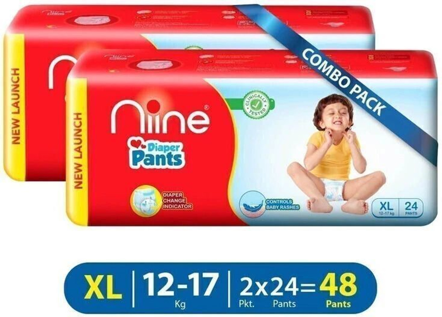 Image of niine Cottony Soft Baby Diaper Pants with Wetness Indicator for Overnight Protection Pant Diapers - XL