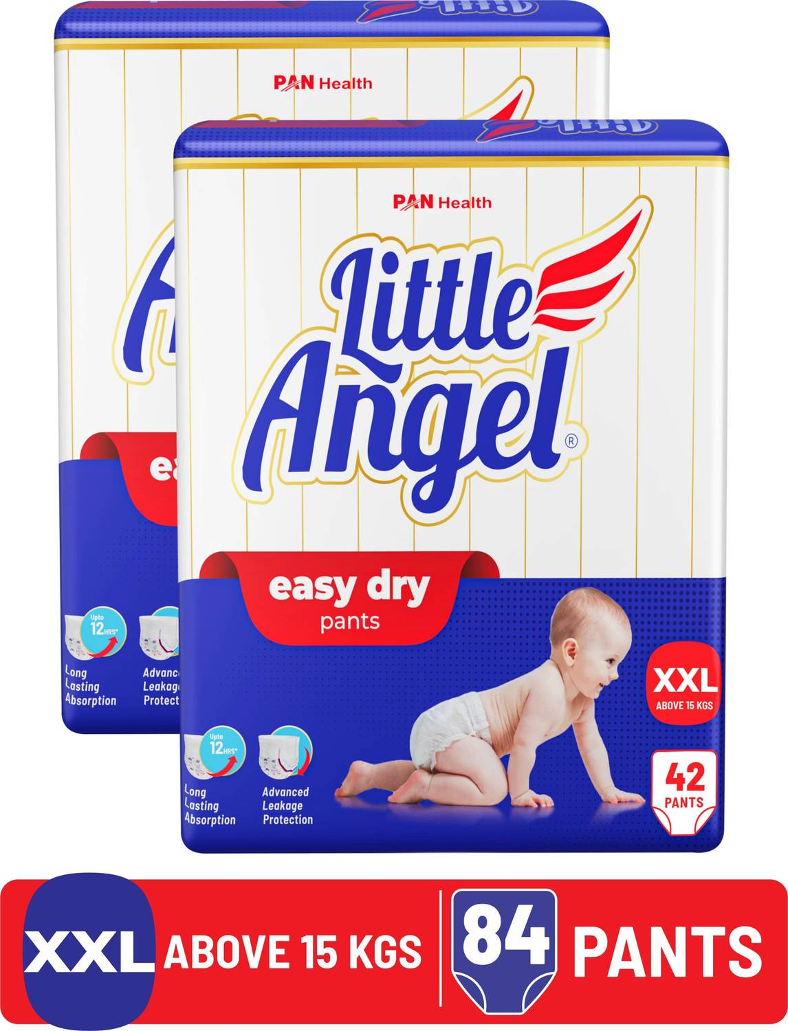 Little Angel Easy Dry Diaper Pants with 12 hrs absorption 42 Count/Pack,Pack of 2,above 15Kgs Pant Diapers - XXL