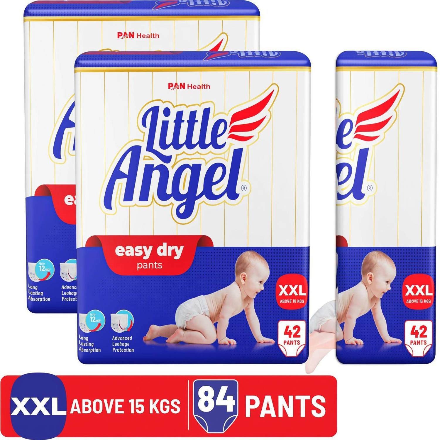 Little Angel Easy Dry Diaper Pants with 12 hrs absorption 42 Count/Pack,Pack of 2,above 15Kgs Pant Diapers - XXL