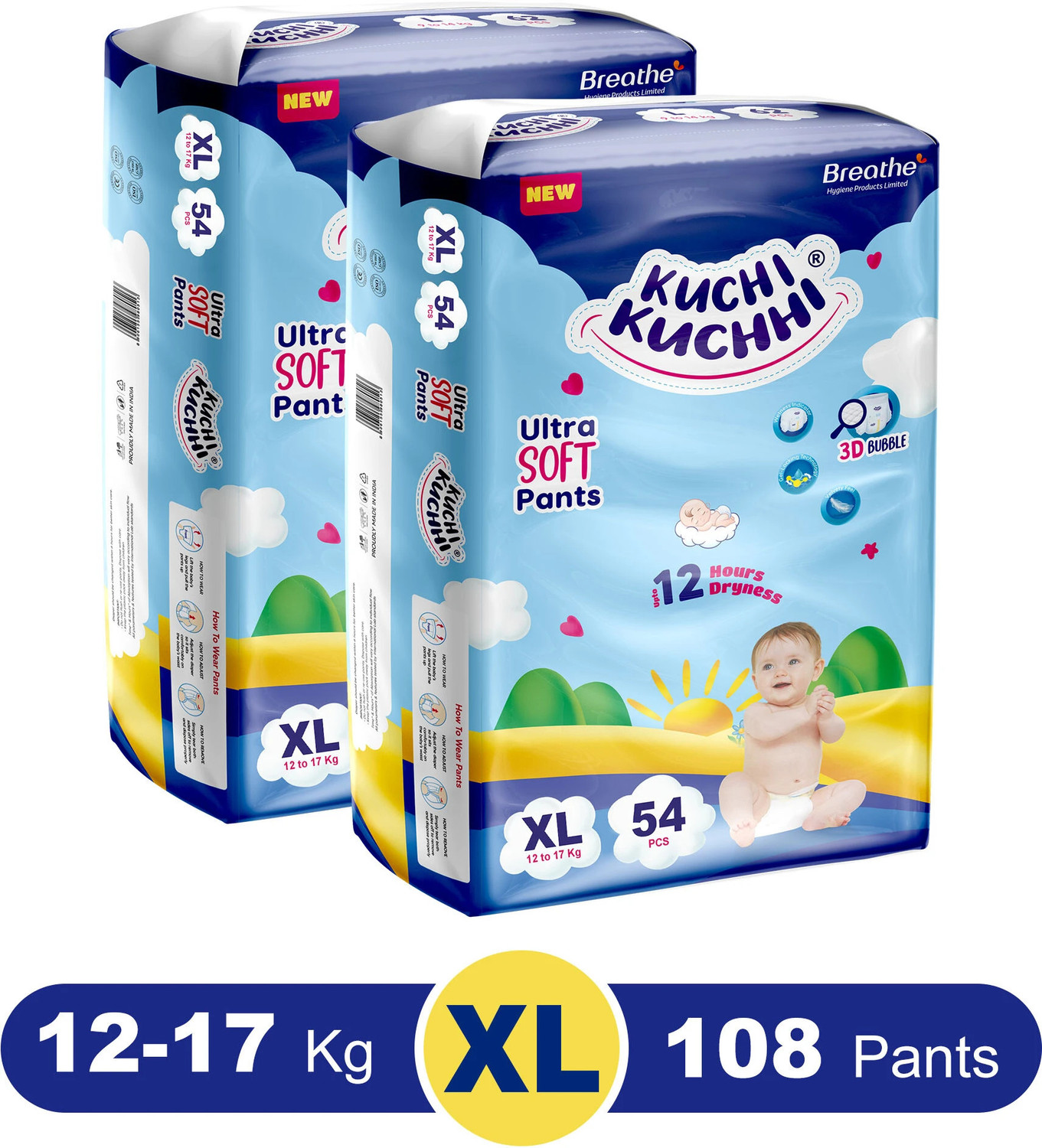 Image of KUCHI KUCHHI Premium Ultra soft baby diaper with a 3D bubble top Pant Diapers - XL