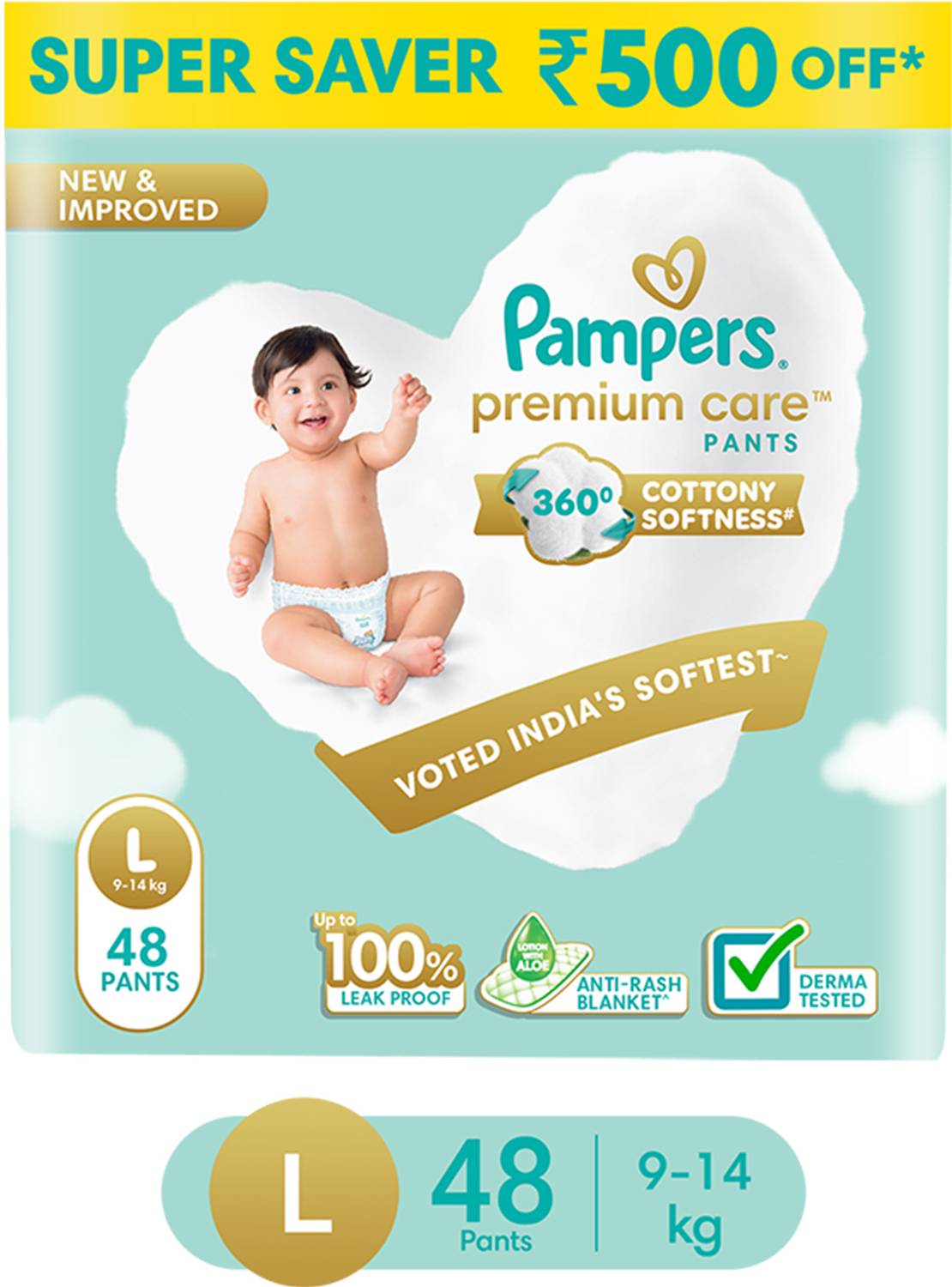 Pampers Premium Care Diaper Pants with 360 Cottony Softness - L (