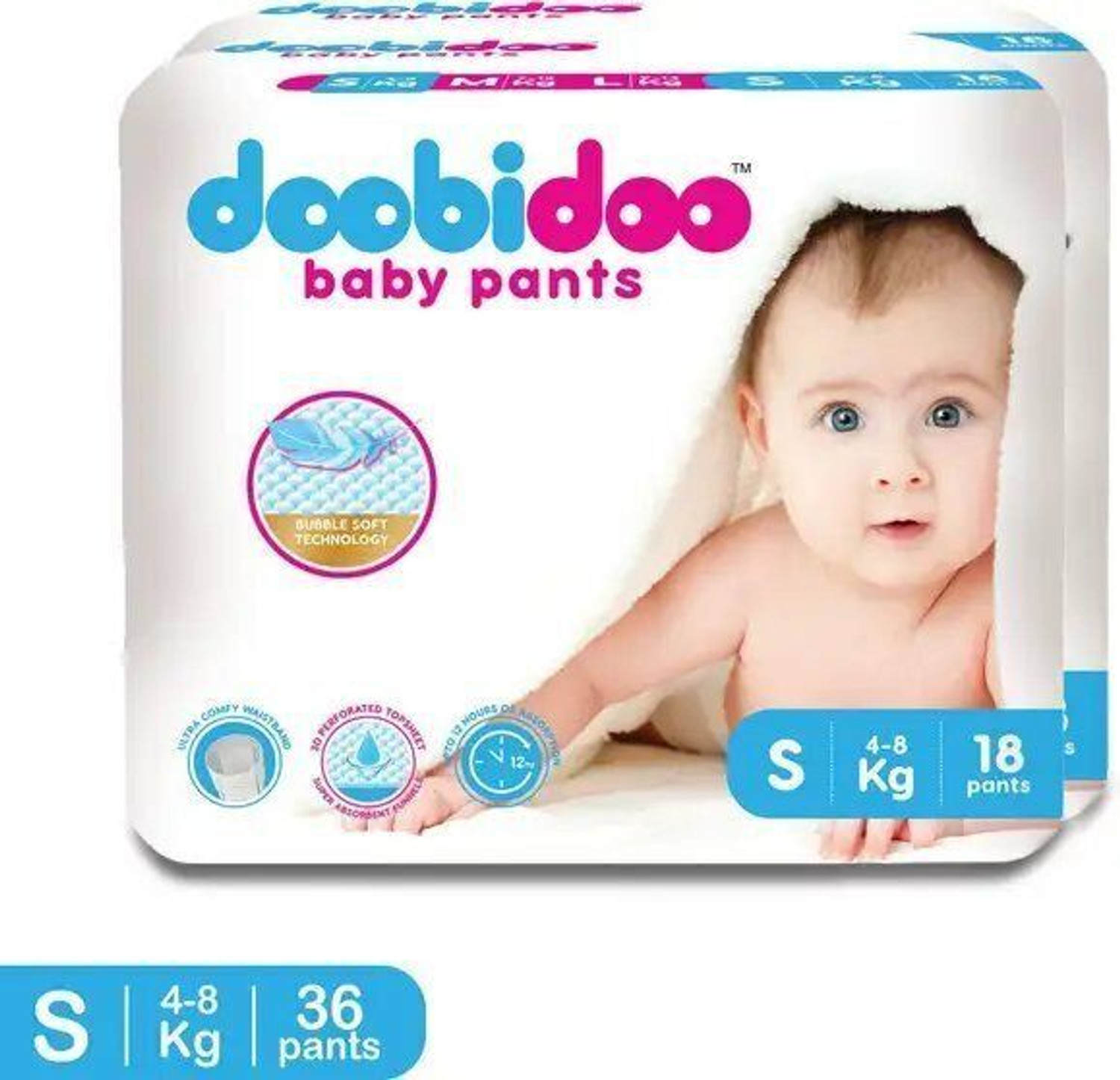 Image of Doobidoo Premium baby diaper pants Cushiony Cotton. 12 hrs absorption. Rash free Pant Diapers - S