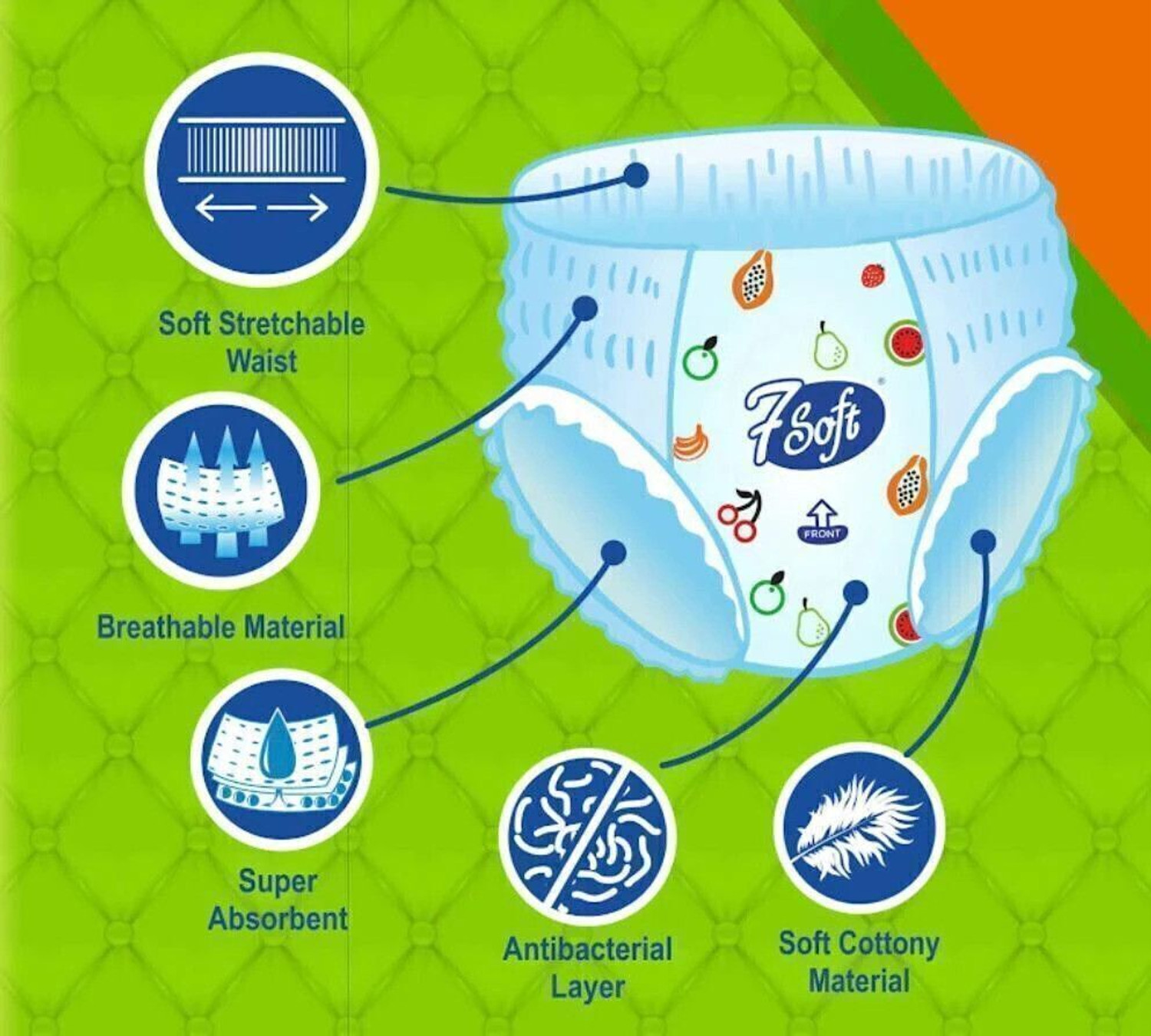 Image of 7 Soft Baby Diaper Pants-Ultra Soft, Leak-Proof, Up to 12 Hours Protection Pant Diapers - M
