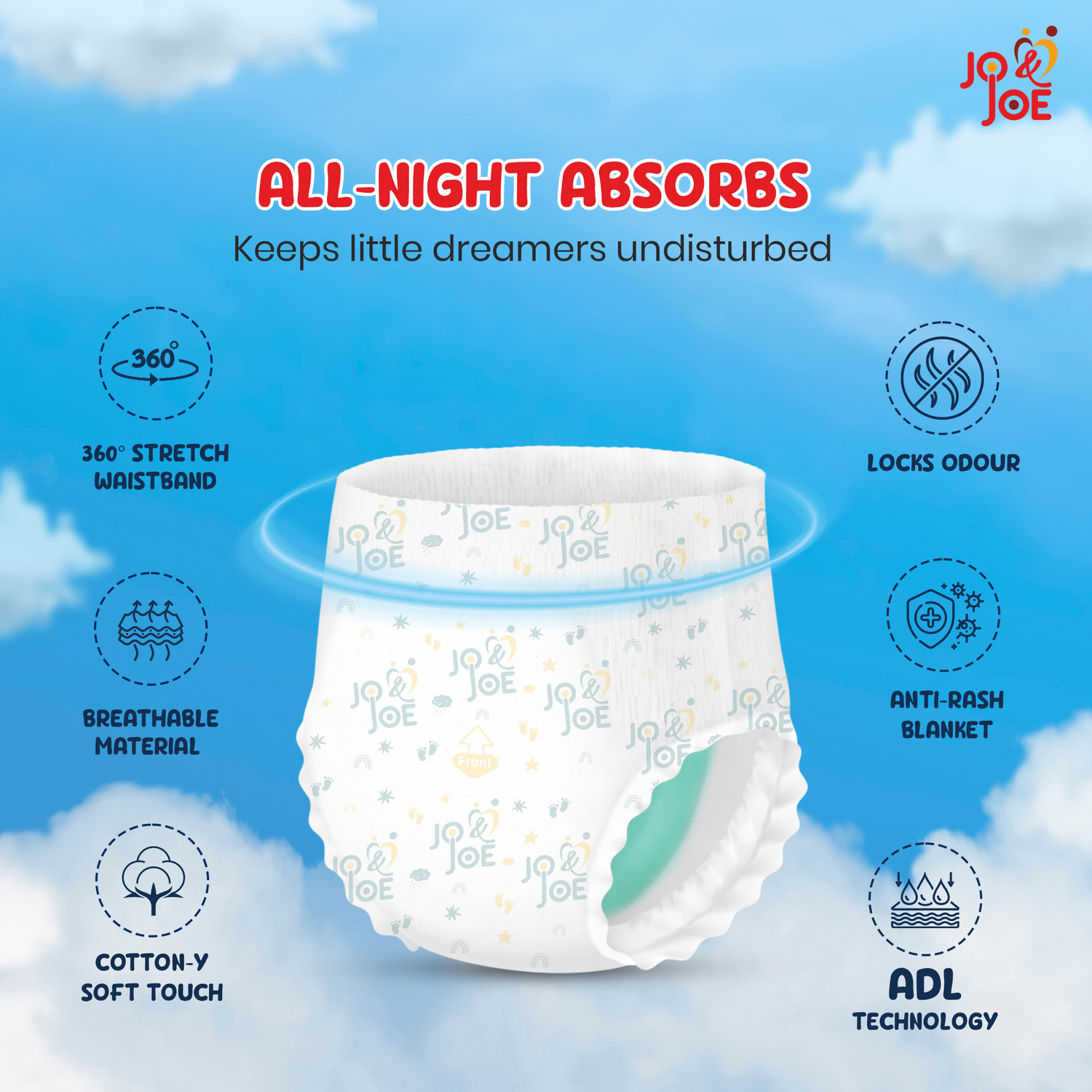 Image of Jo & Joe Baby Diaper Pants with 12hrs Absorption | Newborns (up to 3kg), Pack Of 1 Pant Diapers - New Born