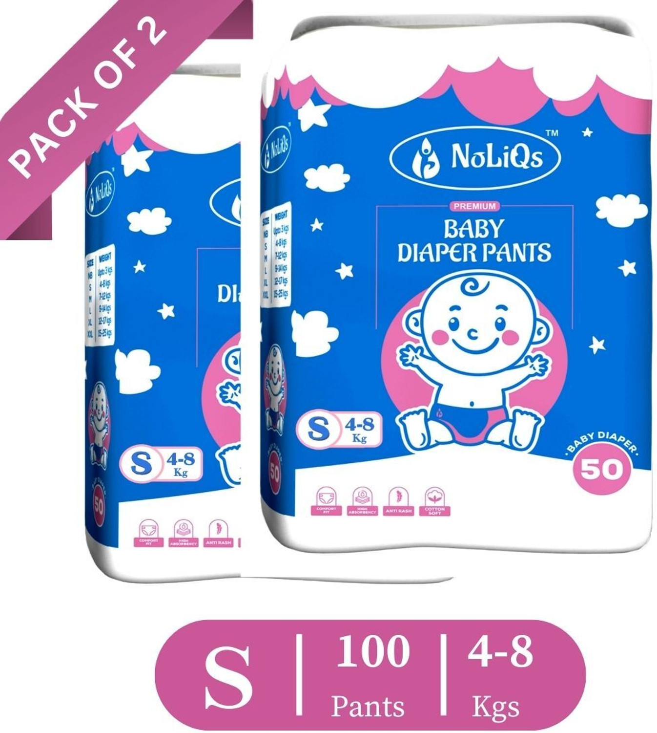 Image of noliqs Easy Dry Feel Baby Diaper Pants with 10 hrs absorption | Small Pant Diapers - S