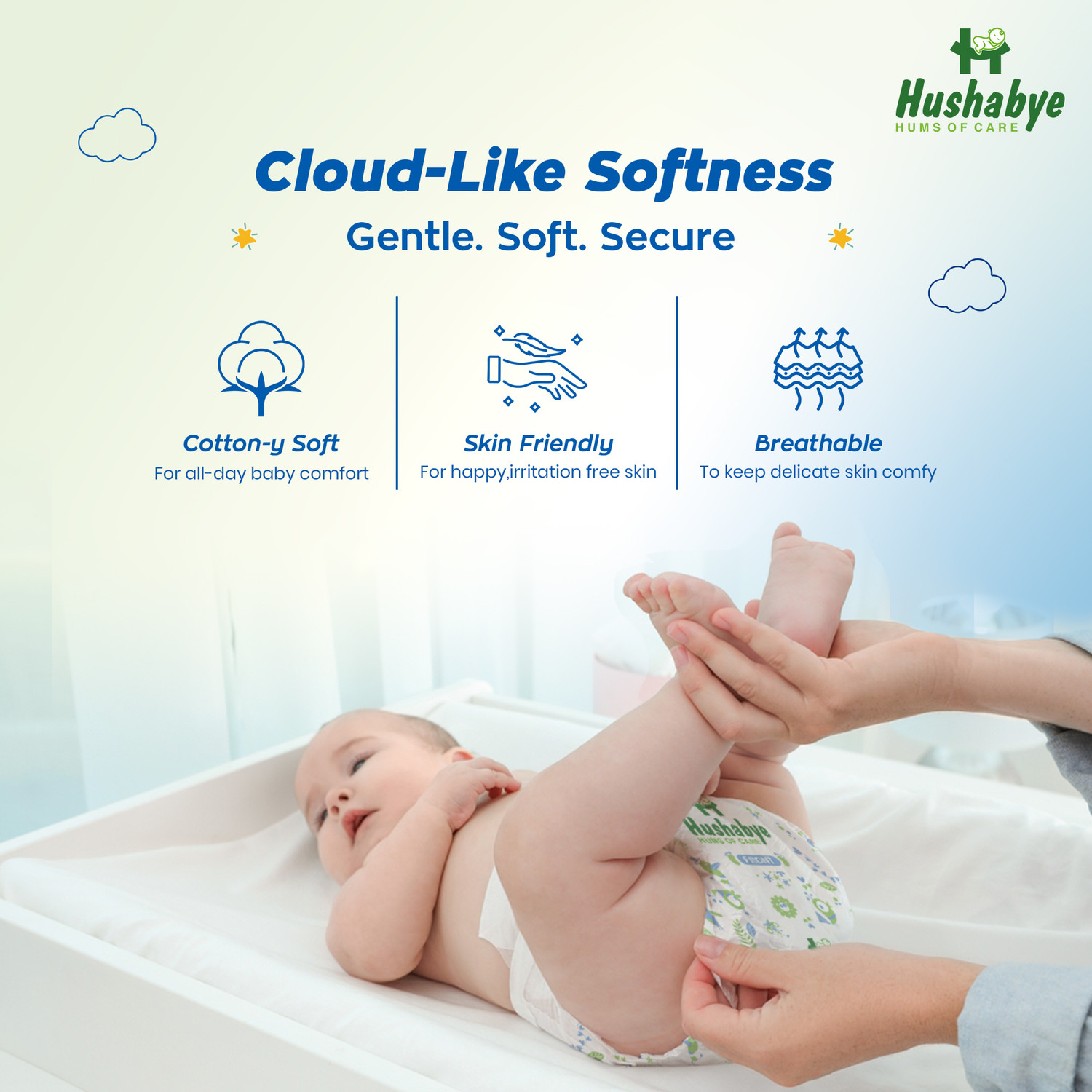 Image of Hushabye Baby Diaper Pants with Aloe Lotion, Anti-Rash | Extra Large(12-17kg), Pack Of 3 Pant Diapers - XL