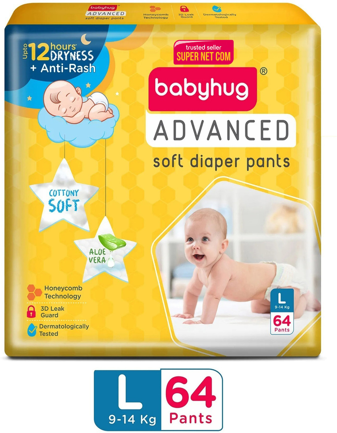 Image of babyhug Advanced Pant Style Diaper, 3D Leak Guard, Alcohol Free, Anti-Rash & Gentle. Pant Diapers - L