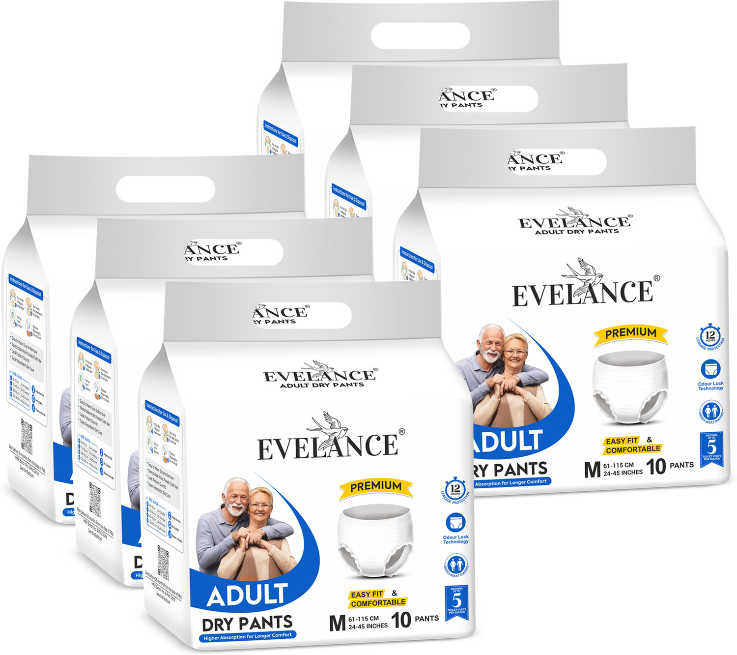 Image of EVELANCE Medium Adult Diaper Pants Premium | Waist Size (24-45 Inches) Adult Diapers - M