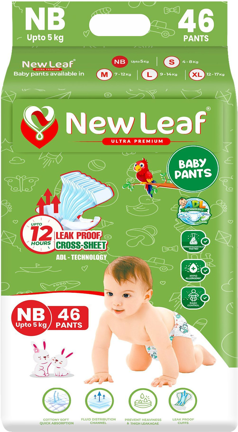Image of Newleaf Baby Diaper Pants 12hrs Absorption, ADL, Newborn (up to 5kg), Jumbo Pack of 1 Pant Diapers - New Born