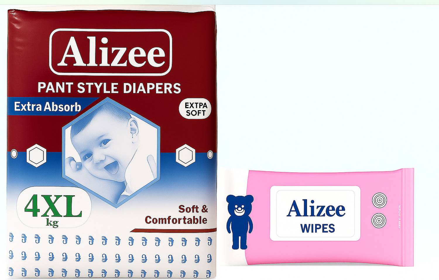alizee Extra Care Baby Diaper 4XL size 50 piece + Softsens Baby Wipes (72 wipes) Pant Diapers - XXXL