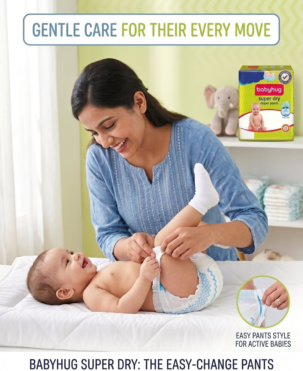 Image of babyhug Super Dry Pant Style Diaper, 3D Leak Guard, Alcohol Free, Anti-Rash Pant Diapers - S