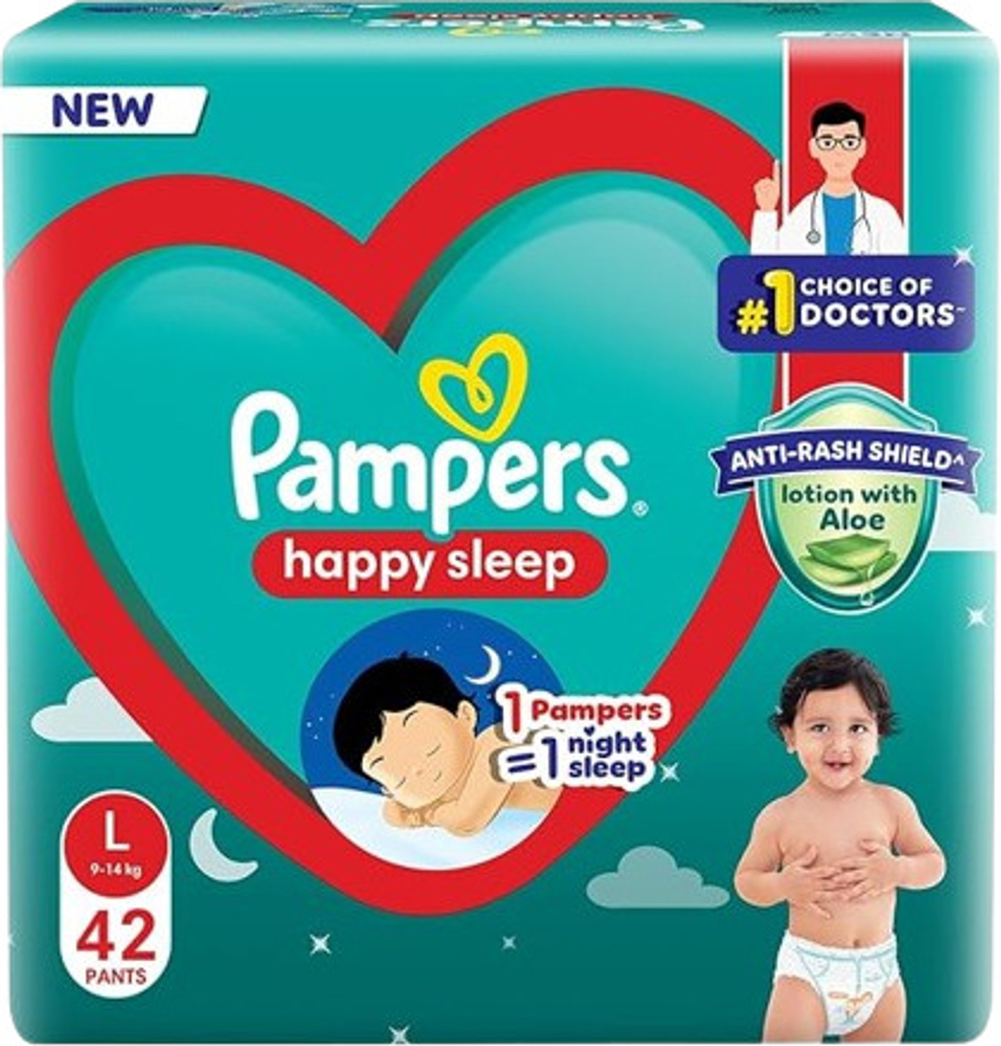 Image of Pampers Happy Sleep Pant Style Baby Diaper Size large Pant Diapers - L