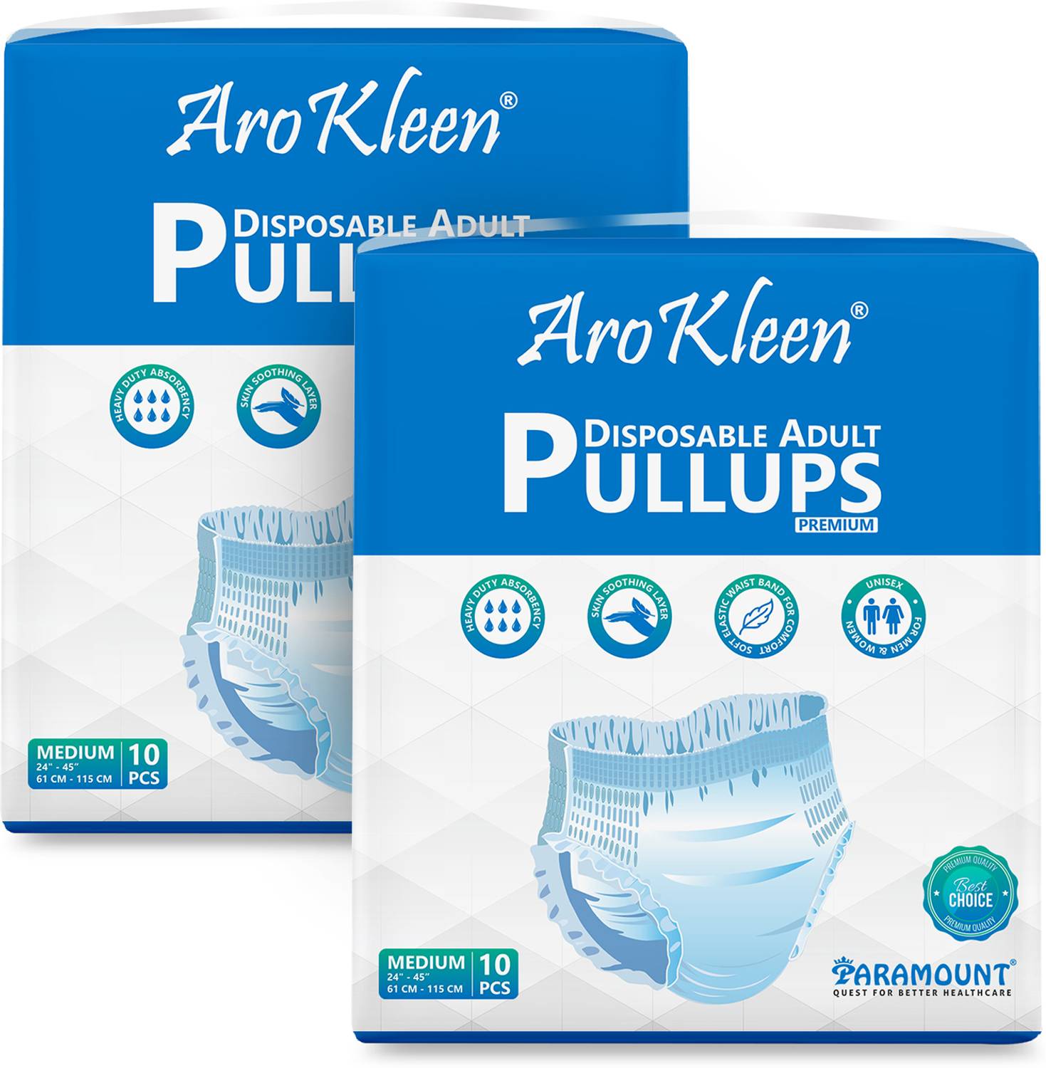 Arokleen Premium Adult Pull-Up Diaper Pants Unisex Waist Size 61-115 CM Pack of 2 Adult Diapers - M