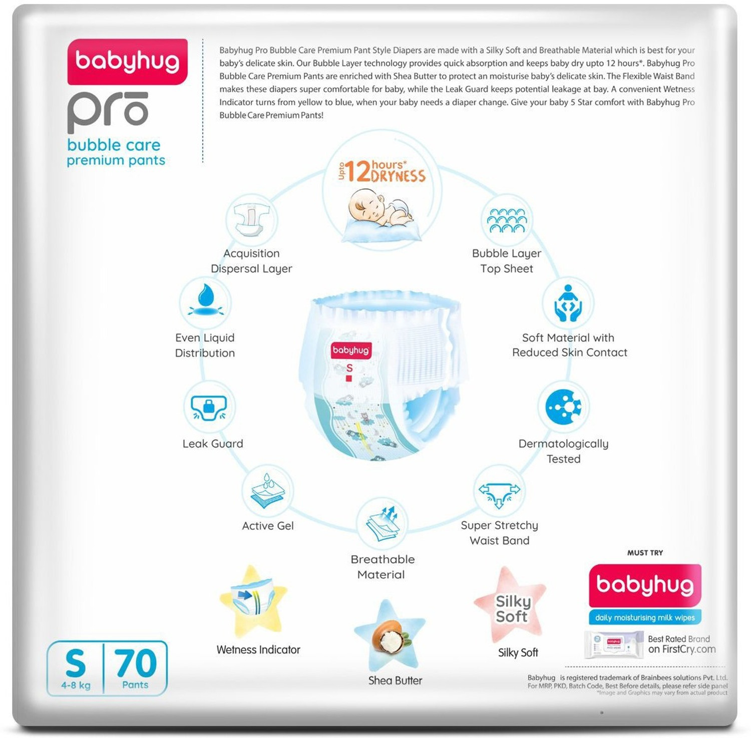 Image of babyhug Pro Bubble Care Premium Pant Style Diaper Small - 70 Pieces Pant Diapers - S