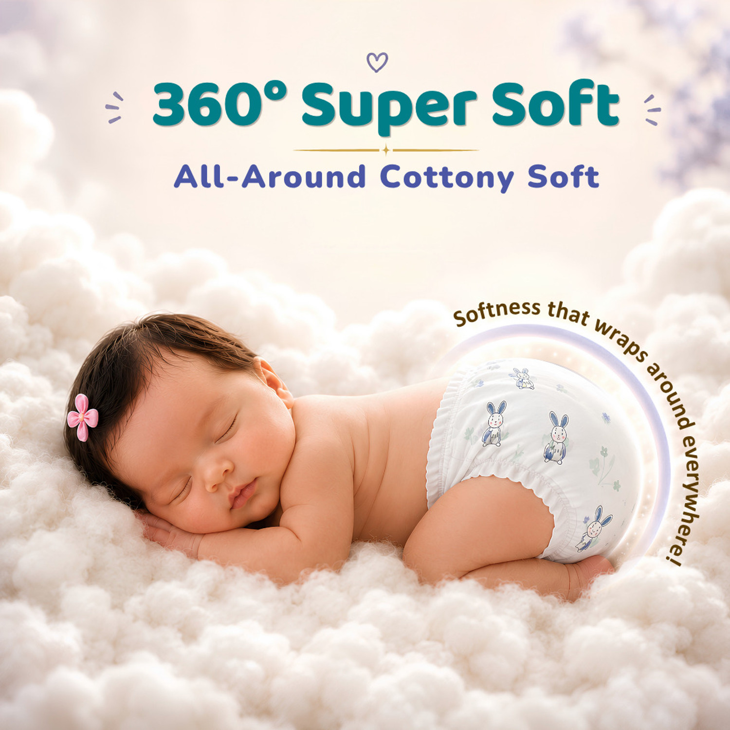 Image of HONEY BUNNY Premium Baby Diaper Pants | 360 Soft Comfort, Ultra-Thin Fit & Shea Butter Care - M