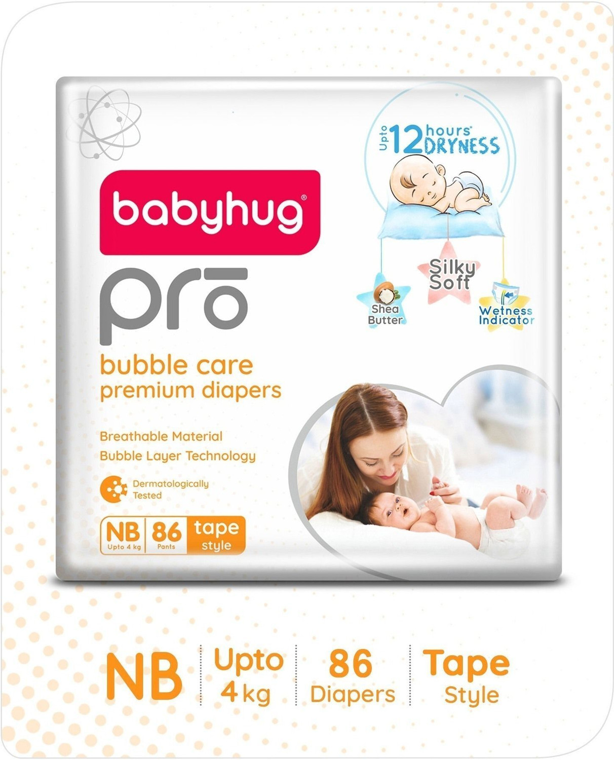 Image of babyhug Pro Bubble Care Premium Tape Style Diaper Newborn - 86 Pieces Tape Diapers - New Born