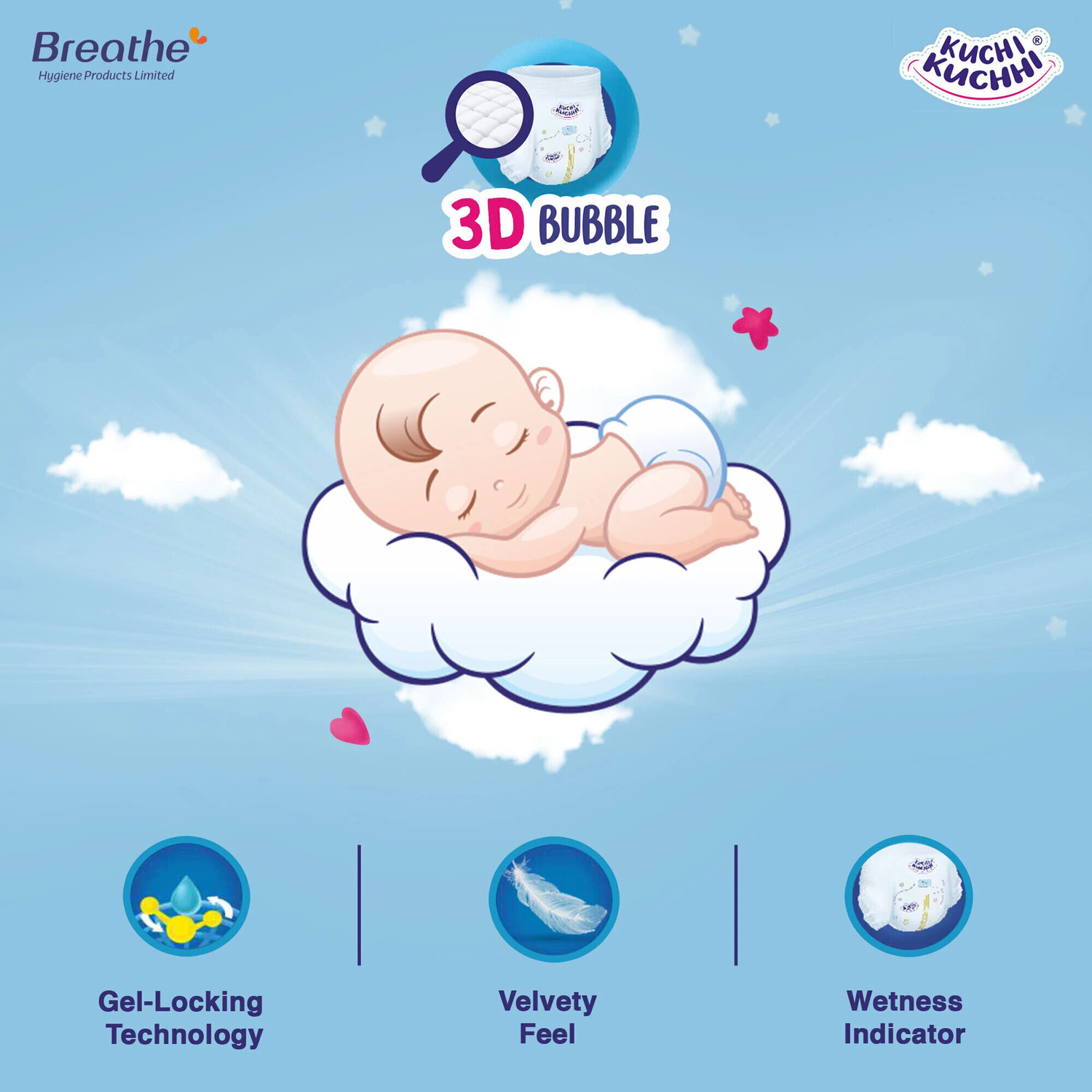 Image of KUCHI KUCHHI Premium super soft baby diaper with a 3D bubble top (Pack of 2) - M