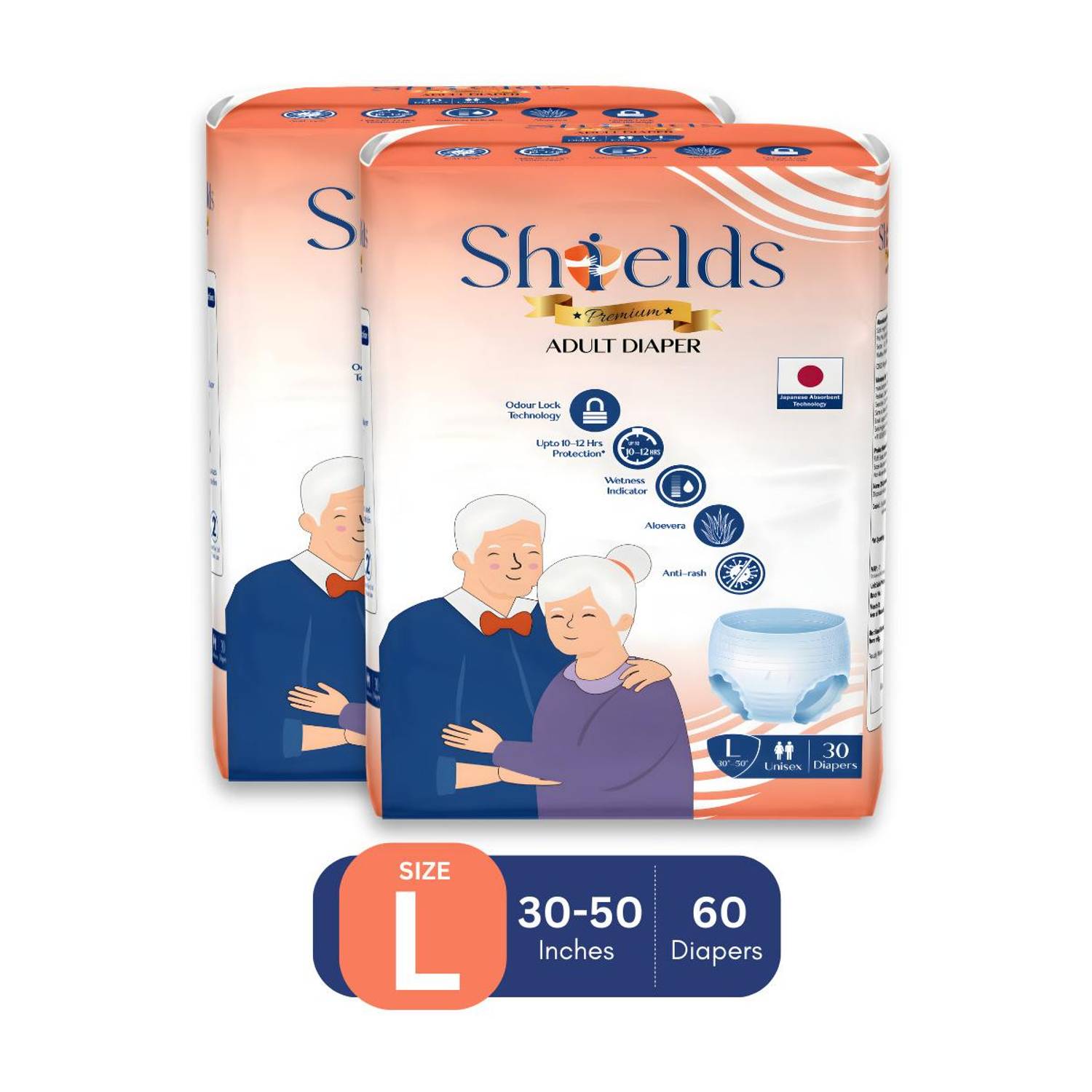 Shields Premium Pant Style | Pack of 2 | Adult Diapers - L