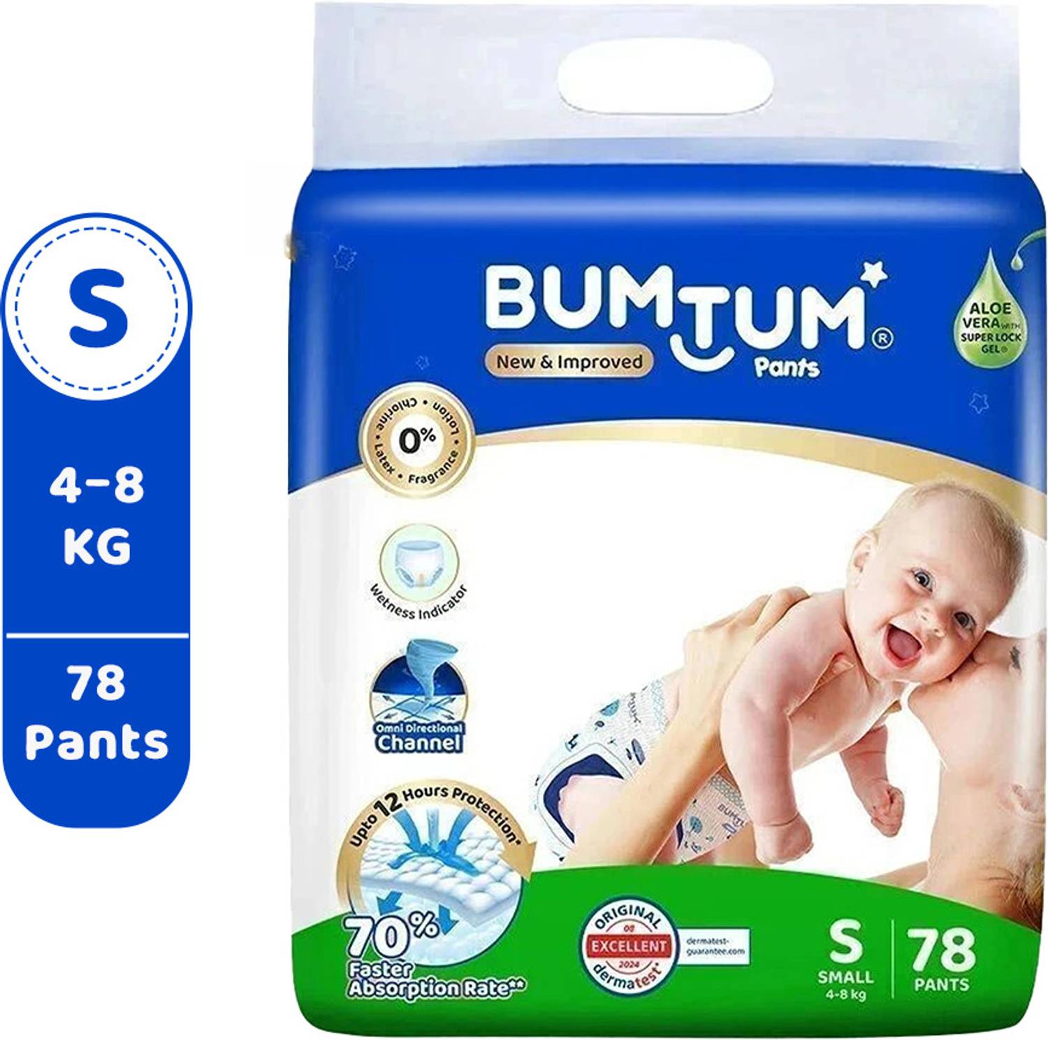 BUMTUM Double Layer Protection Pant Diapers - S (78 Pieces)