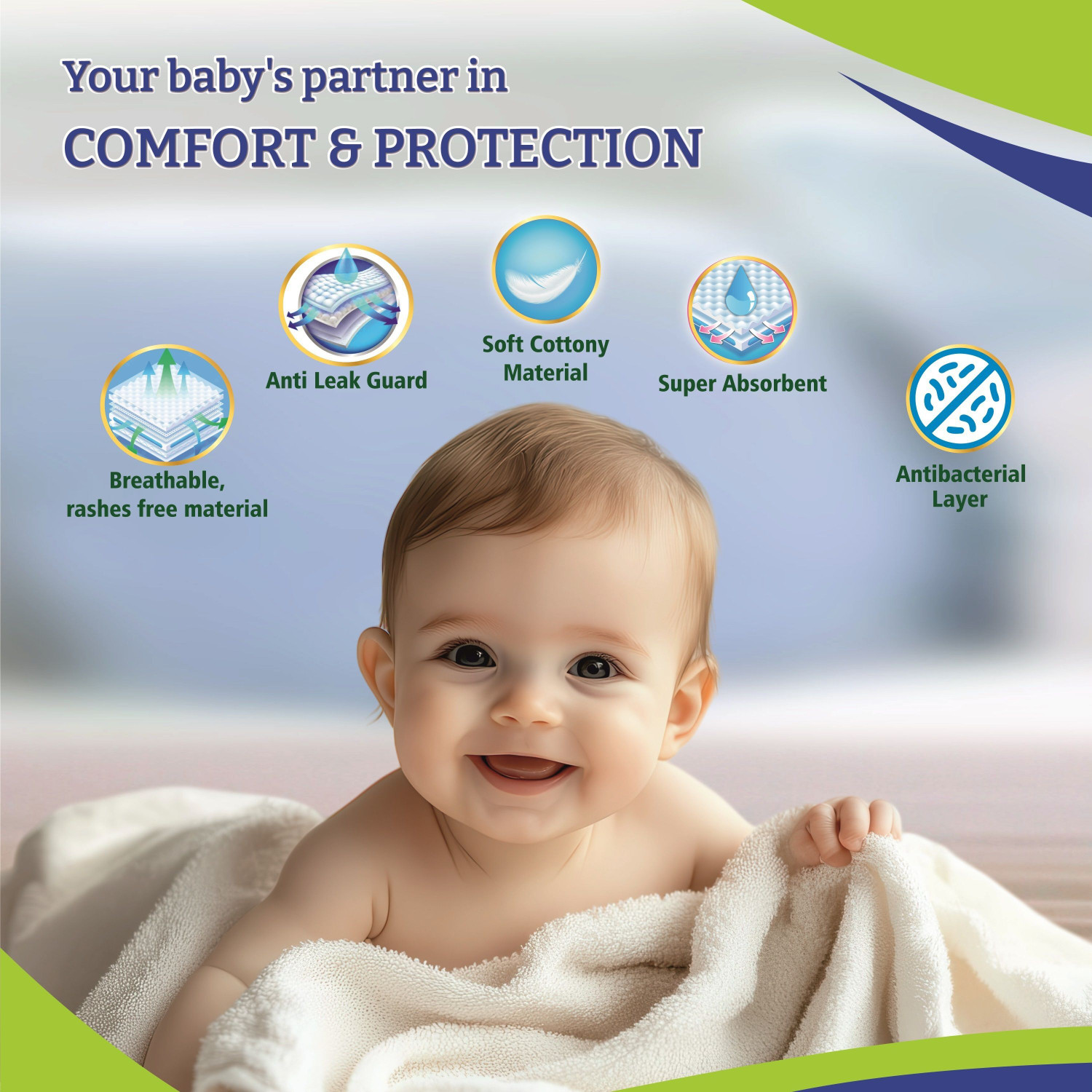 Image of soft & secure Baby Diapers Advanced Leak Protection: Dual-lock core technology Pant Diapers - XL