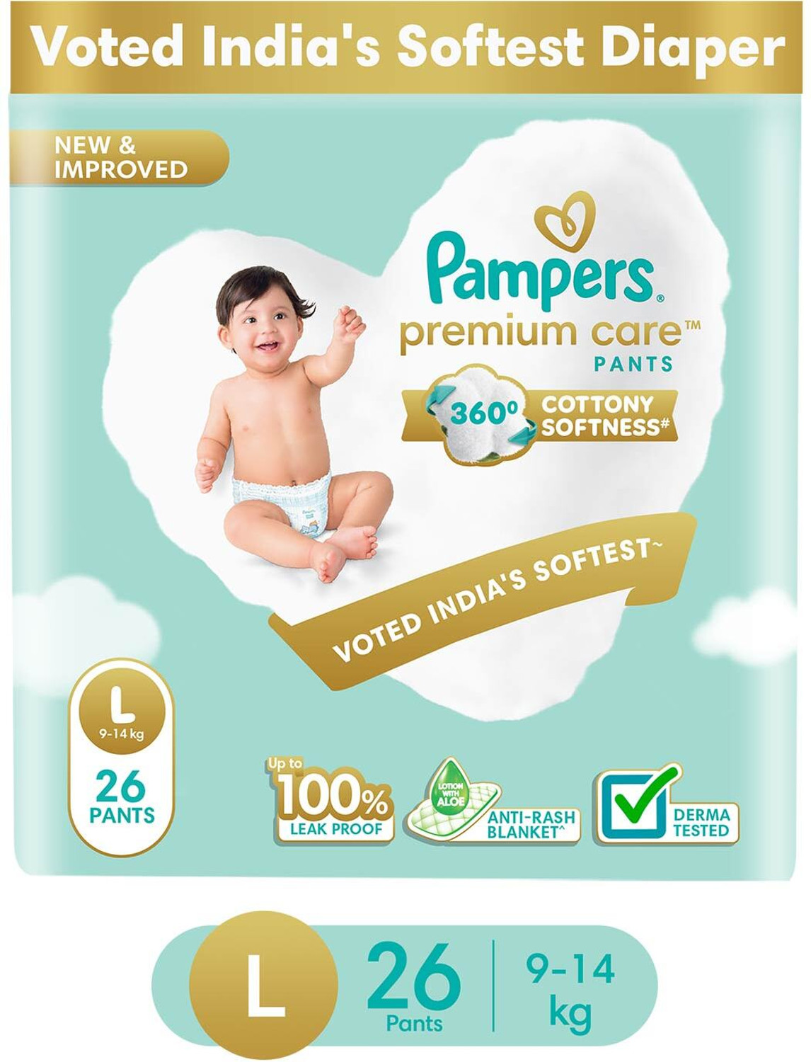 Image of Pampers Premium Care Diaper Pants with 360 Cottony Softness - L