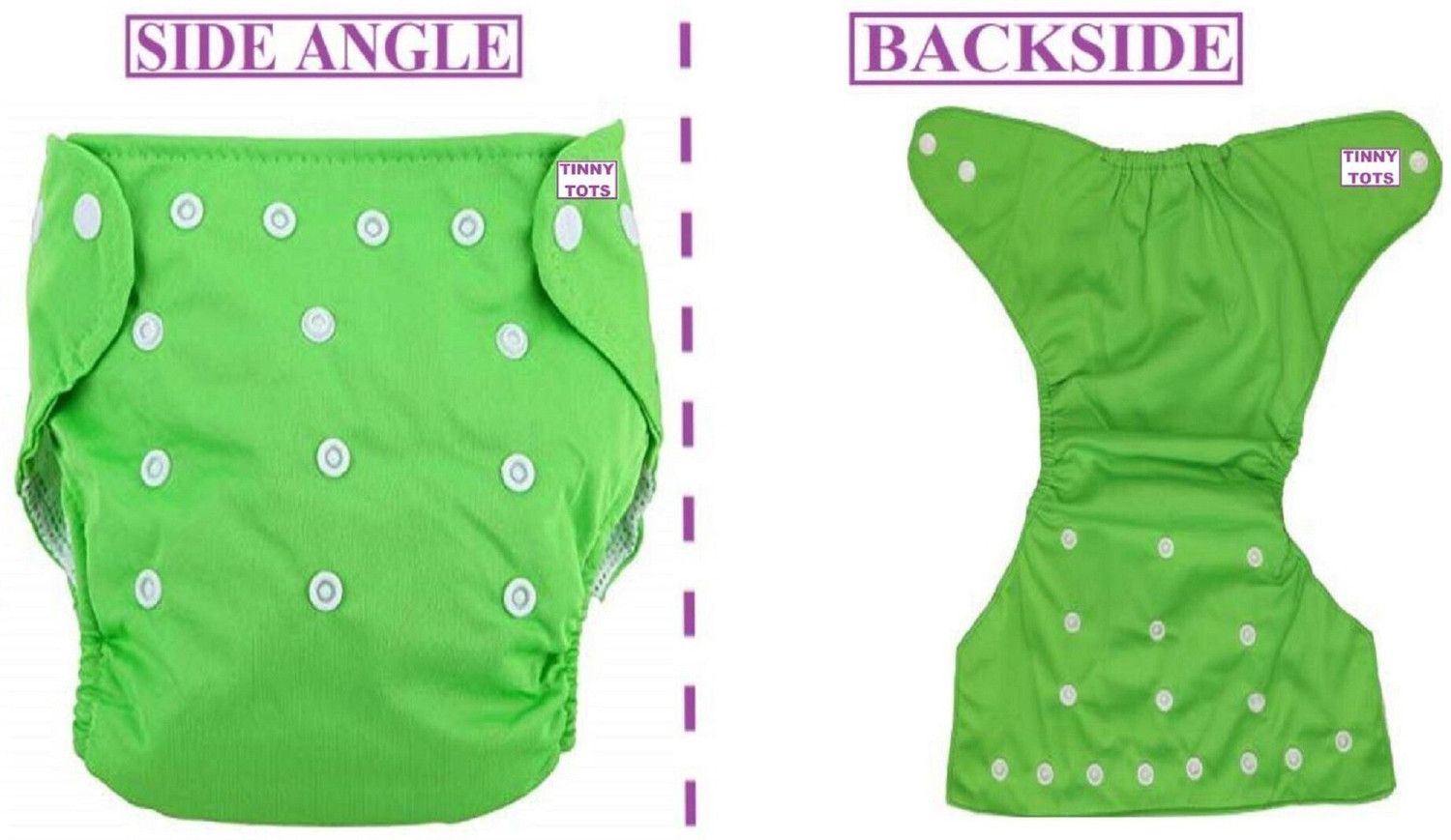 Image of TINNY TOTS Pack of 2 Pocket Button Style Baby Reusable Cloth Diaper Nappy Autumn Winter Special Quick-Dry Adjustable With 2 Bamboo Microfiber Inserts Pad(5 Layers) Washable Wet-Free For New Borns /Toddlers /Infants /New Borns(BG;0-24 Months;3-17KGS) Pant Diapers - L