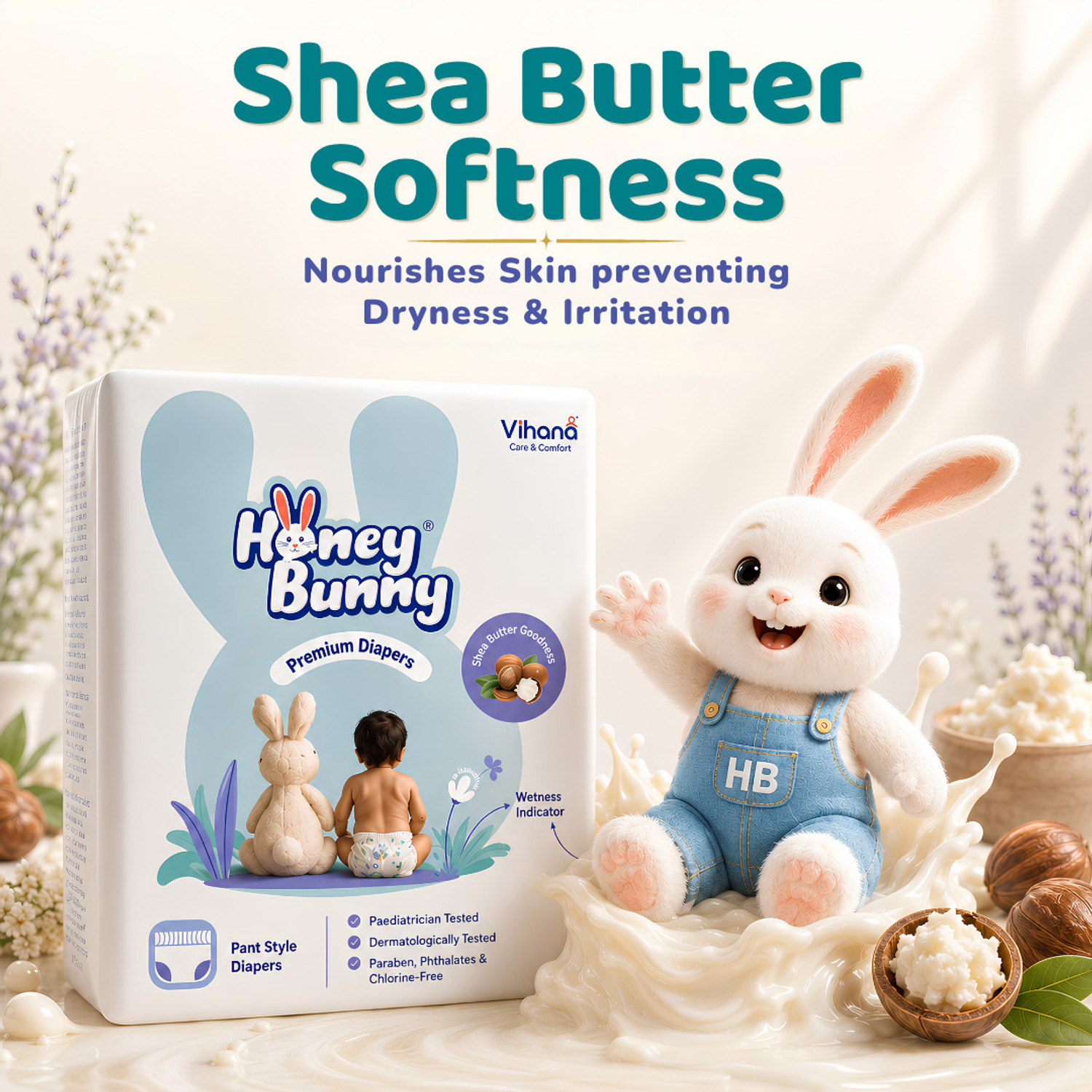 Image of HONEY BUNNY Premium Baby Diaper Pants | 360 Soft Comfort, Ultra-Thin Fit & Shea Butter Care - M