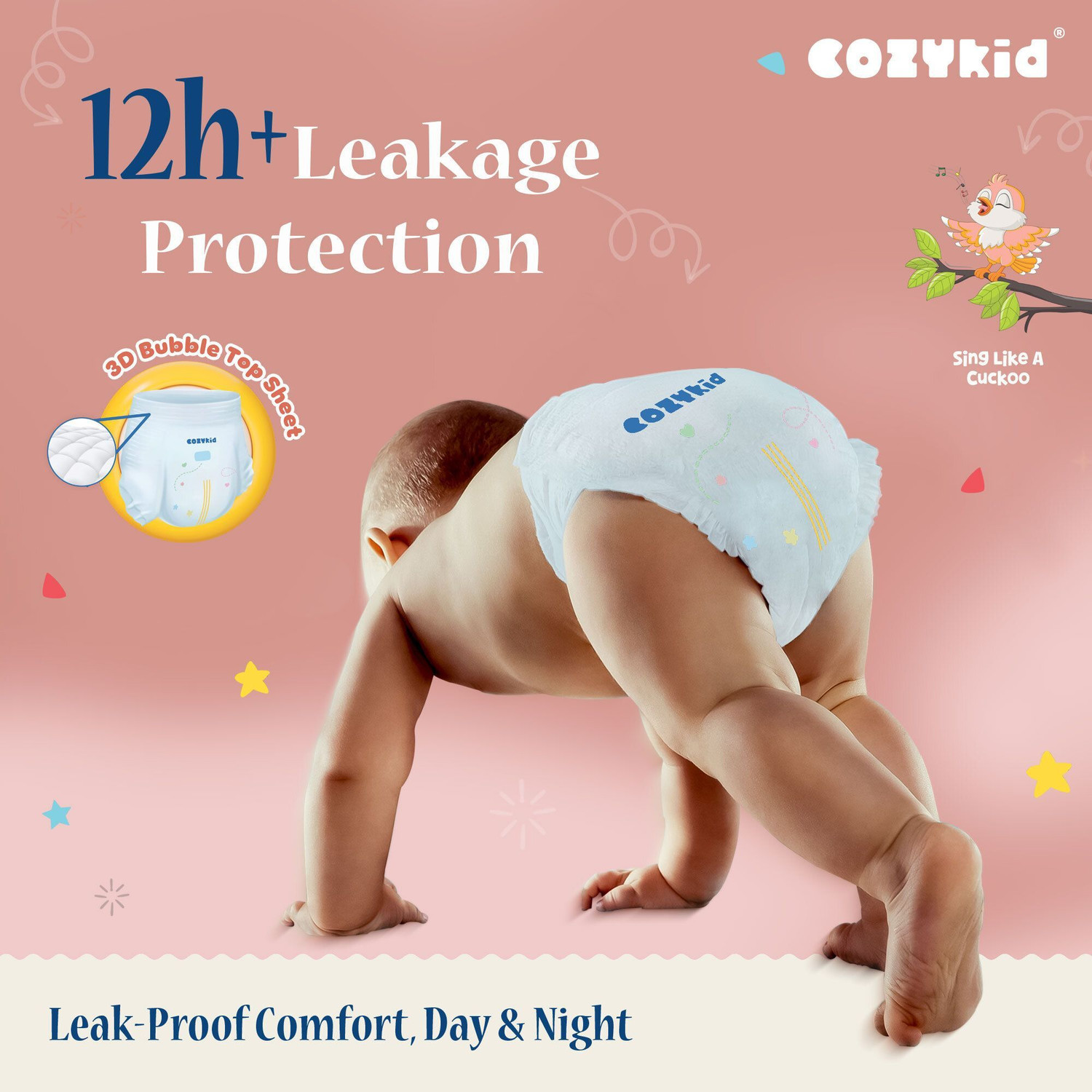 Image of COZYKID Comfort Dry Pull-Up Diaper Pants | 12-Hour Leak Guard & Soothing Rash Protection Pant Diapers - S