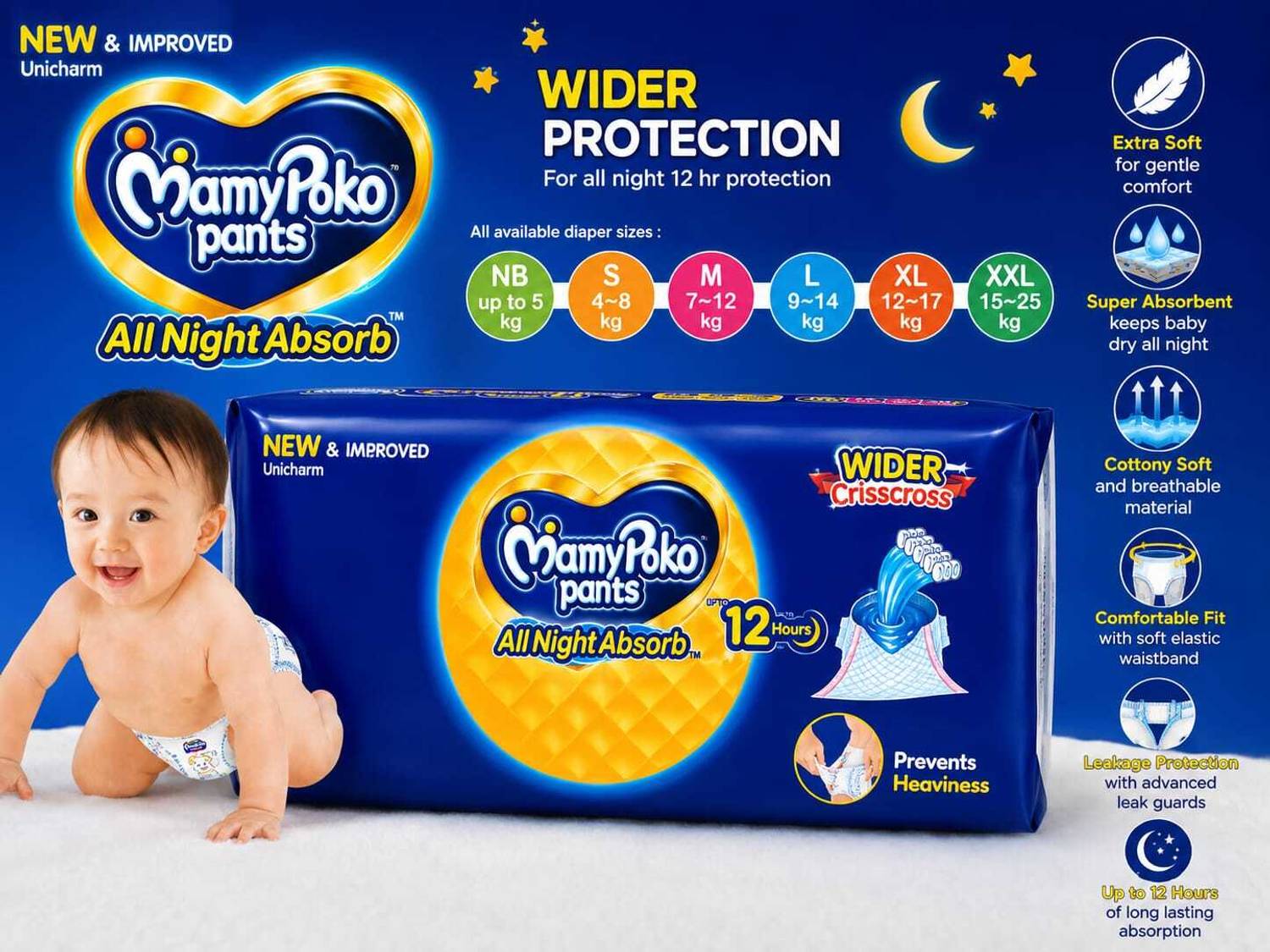 MamyPoko All Night Absorb M 185 Pant Diapers - M 185 Pieces - Image 2