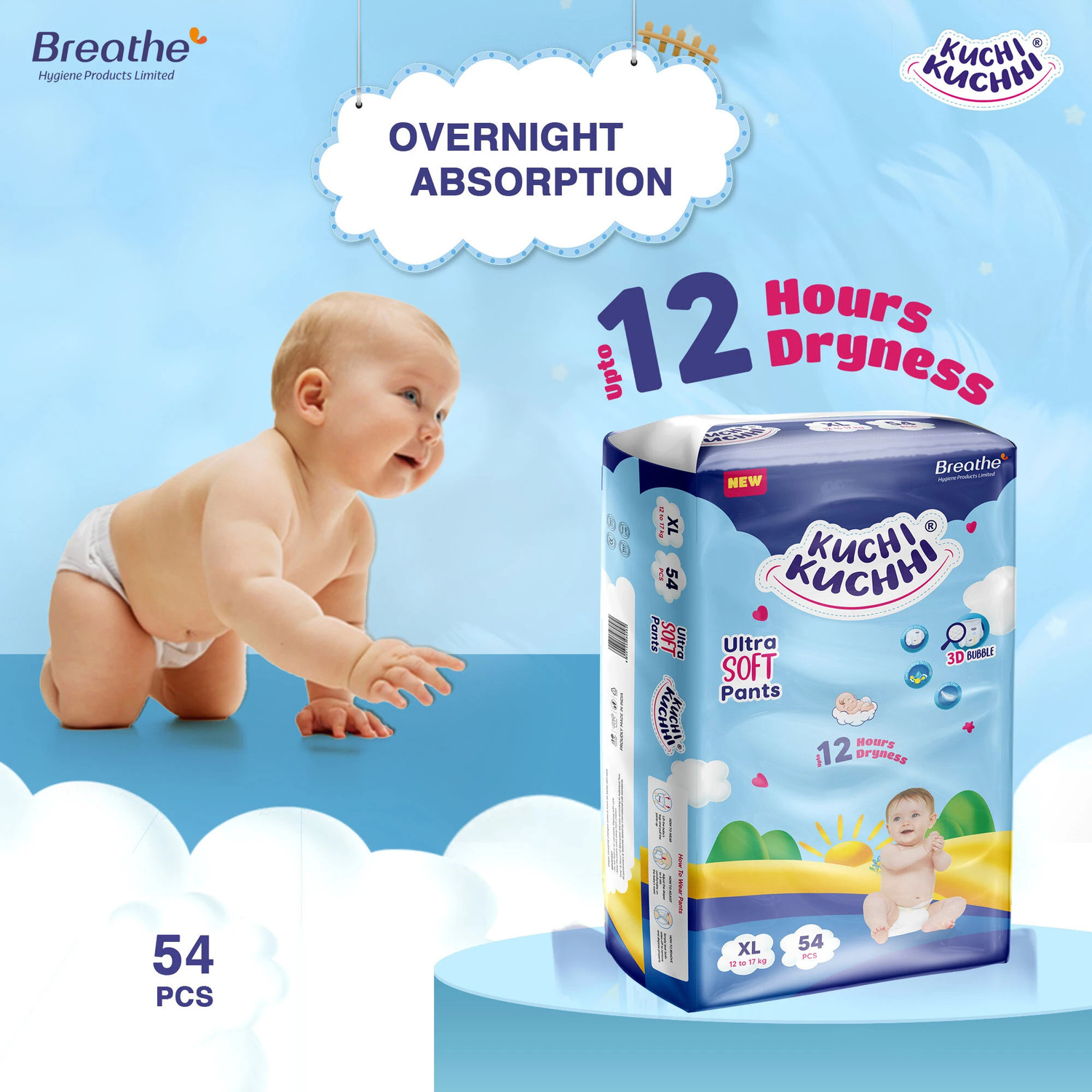 Image of KUCHI KUCHHI Premium Ultra soft baby diaper with a 3D bubble top Pant Diapers - XL