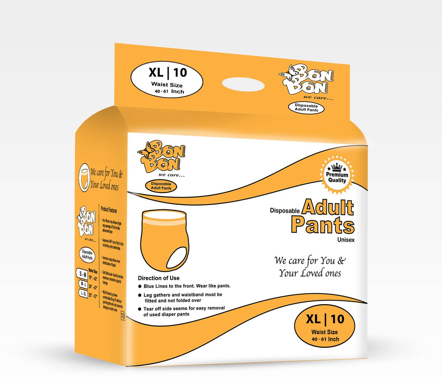 Bon Bon Premium Adult Diaper Pant Size -XL 10 Count (XL-40-61 INCH) Adult Diapers - XL