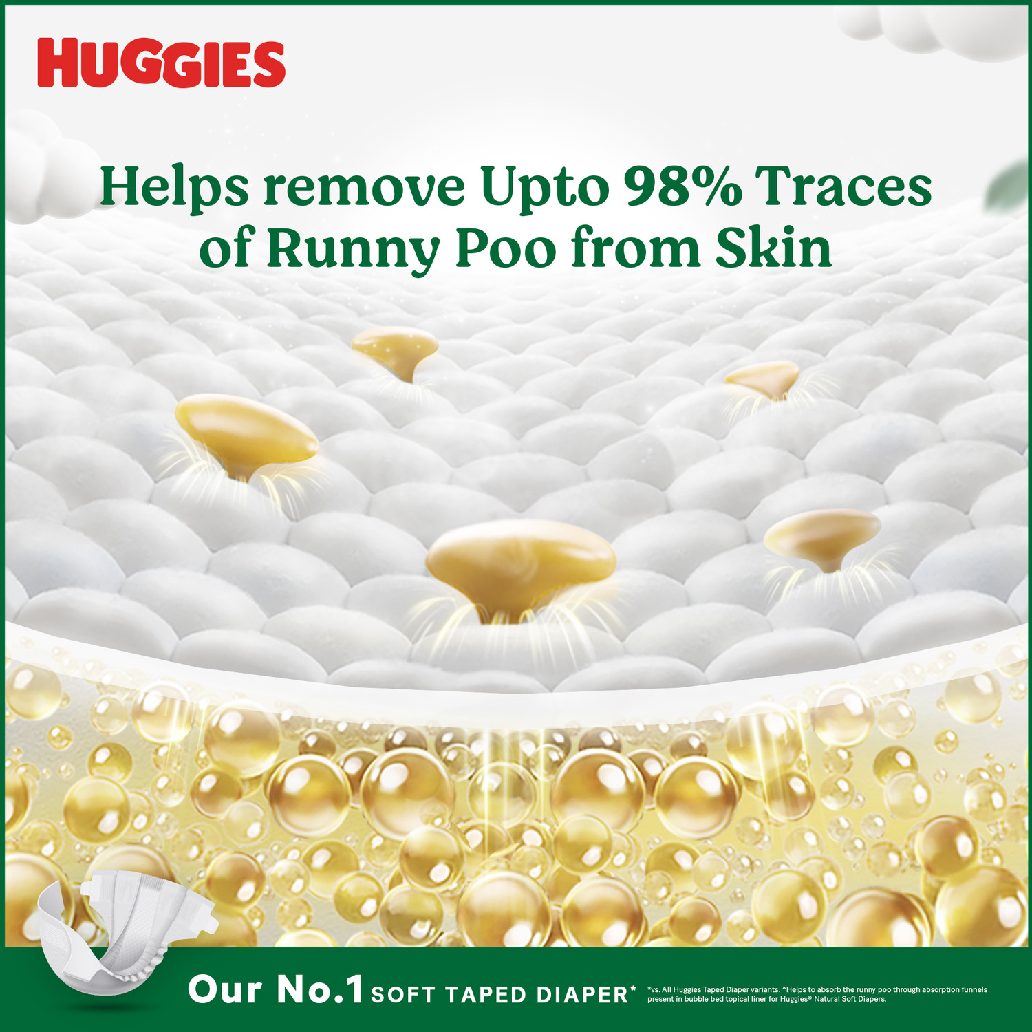 Image of Huggies Natural Soft Premium Tape Diapers Newborn- Upto 5 kgs, NB (32X2) ,64 pcs Tape Diapers - New Born