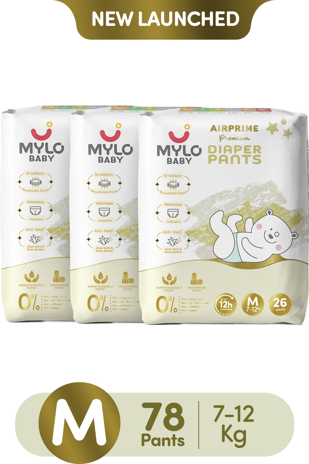 Image of MYLO Baby Ultra-Thin and Breathable Premium AIRPRIME Diaper Pants Pant Diapers - M