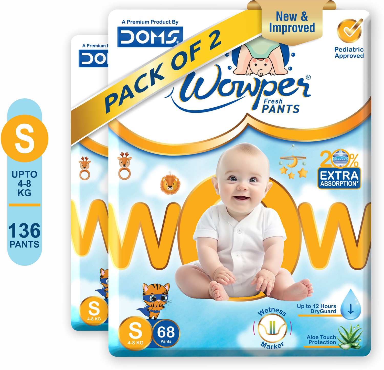 Image of Wowper Baby Premium Diapers | up to 12 hrs Absorption | 4-8 Kg | Soft & Comfortable - S