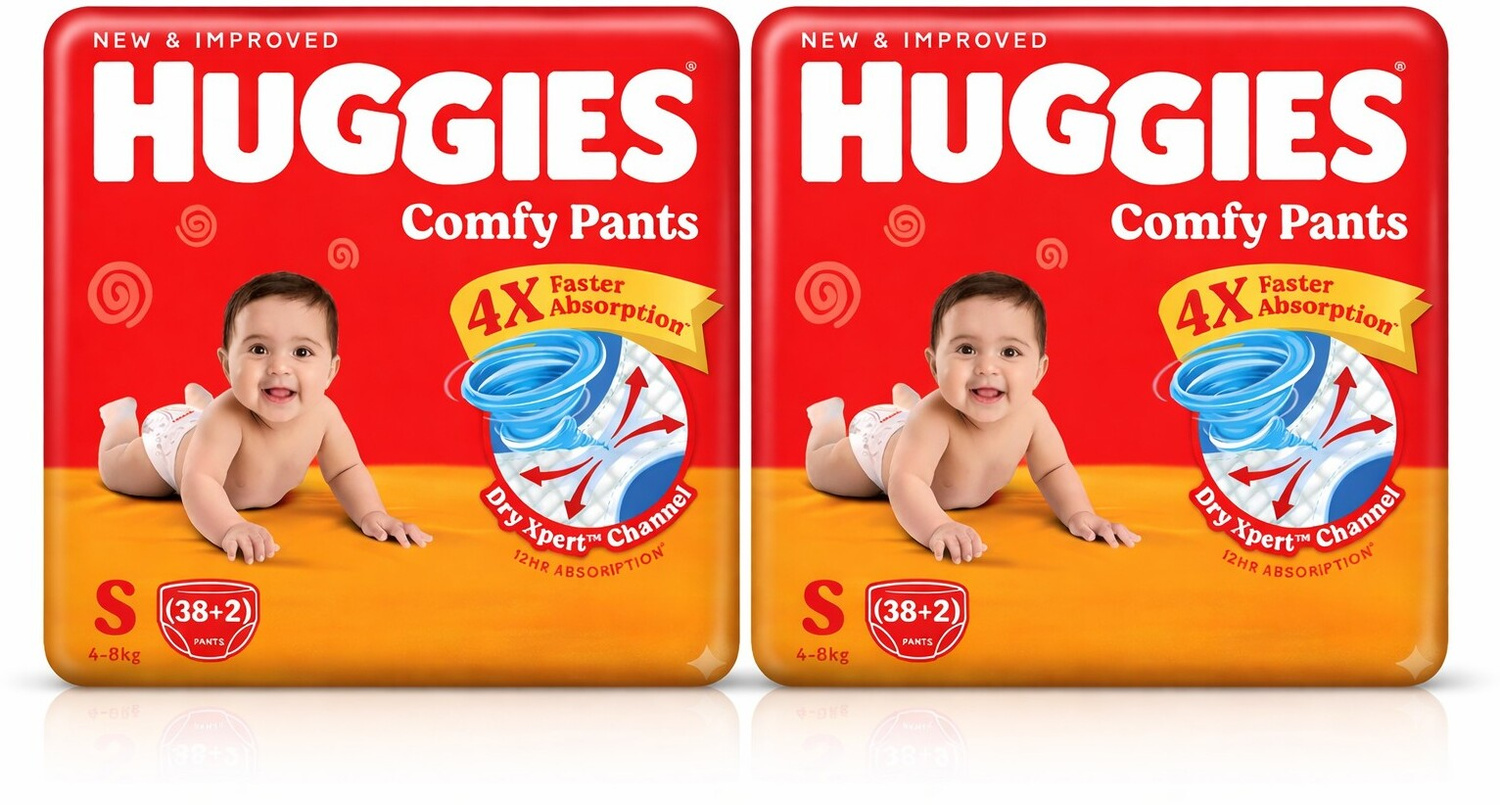 Huggies Comfy Pants Style Baby Diapers Small Size (38+2) Set of Two Pack - S