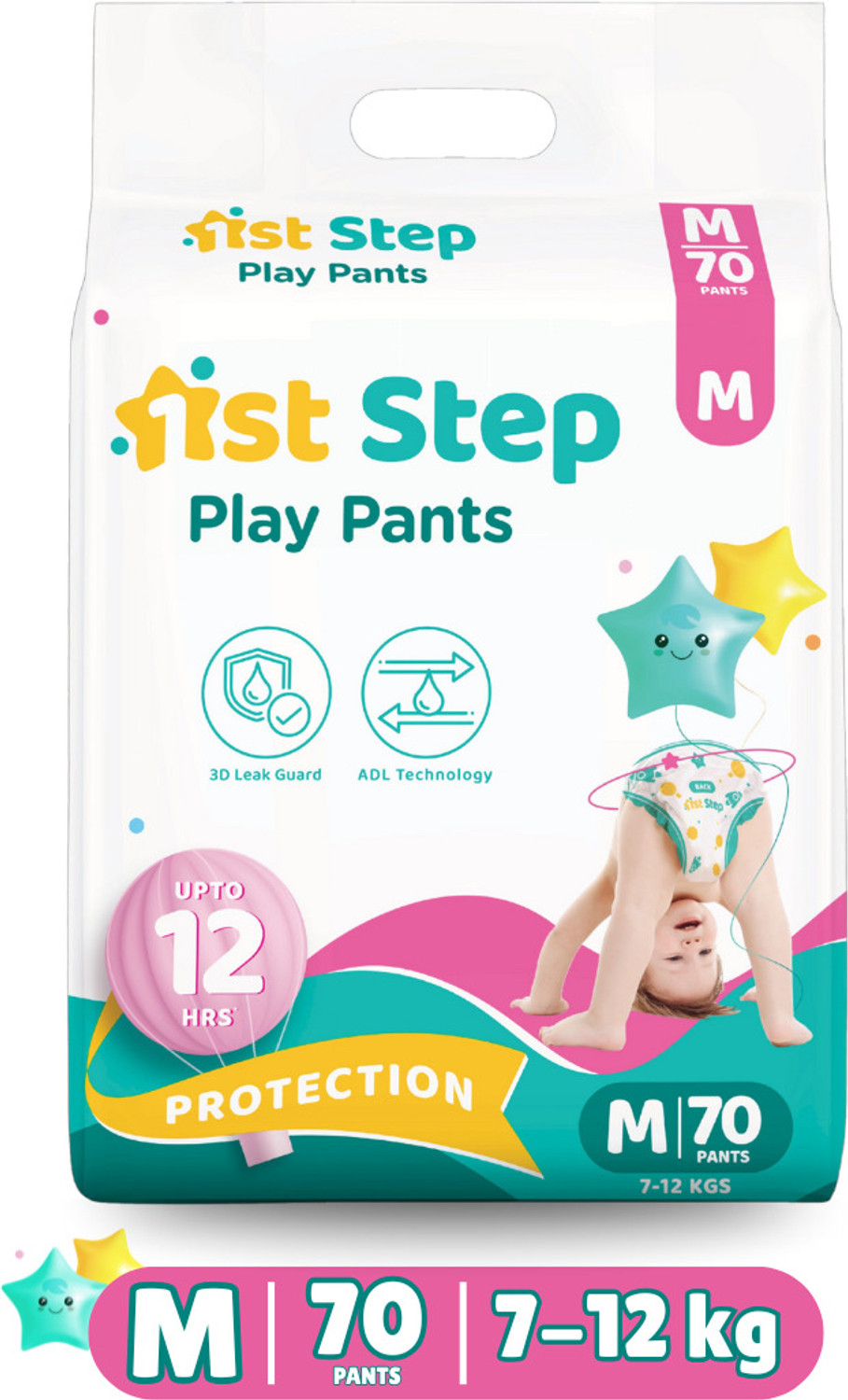 Image of 1st Step Play Pant Style Diaper With 3D Leak Guard & ADL Technology Pant Diapers - M